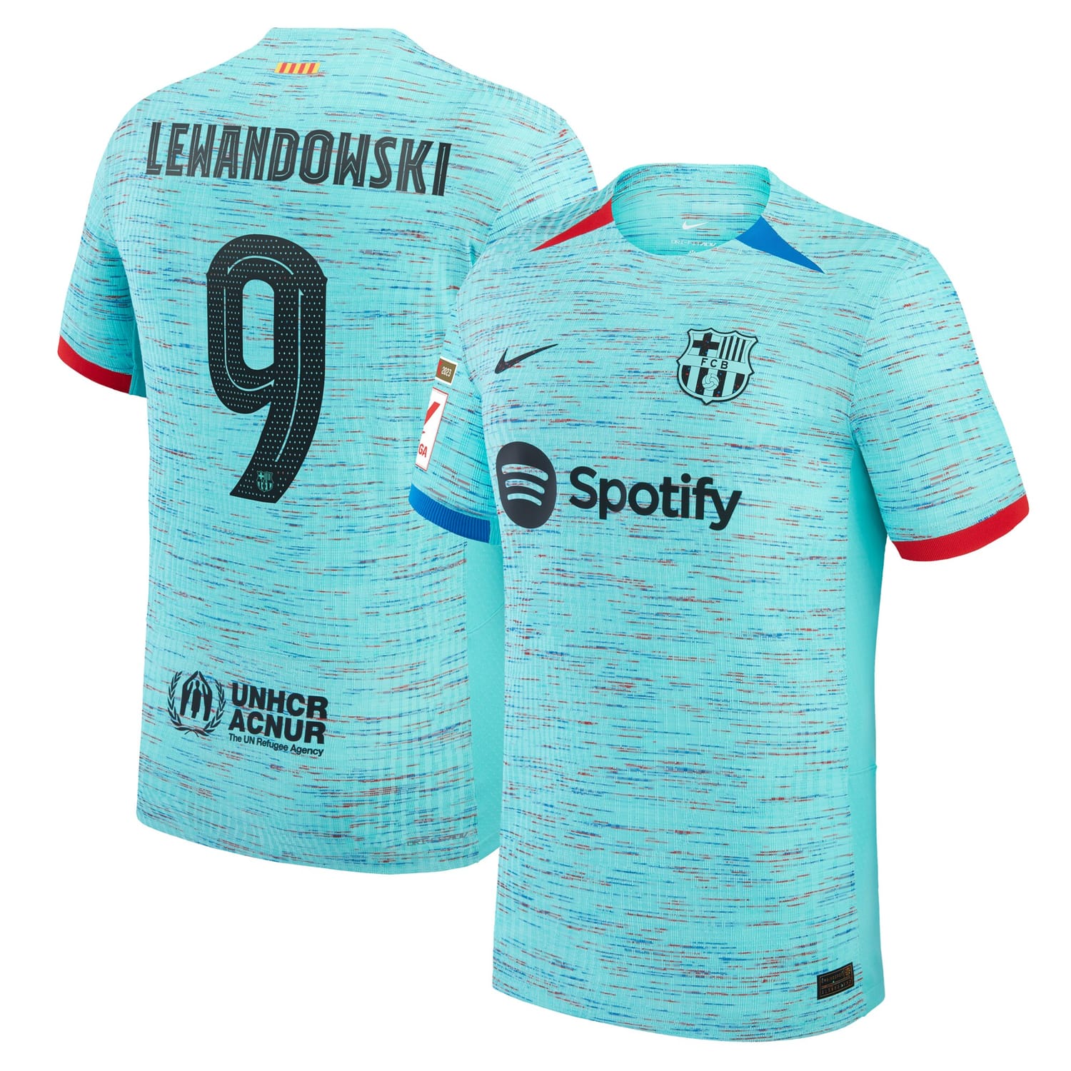 La Liga Barcelona Third Authentic Jersey Shirt Aqua 2023-24 player Robert Lewandowski printing for Men