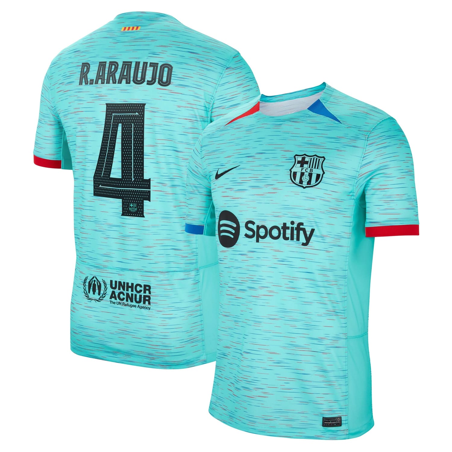 La Liga Barcelona Third Jersey Shirt Aqua 2023-24 player Ronald Araujo printing for Men