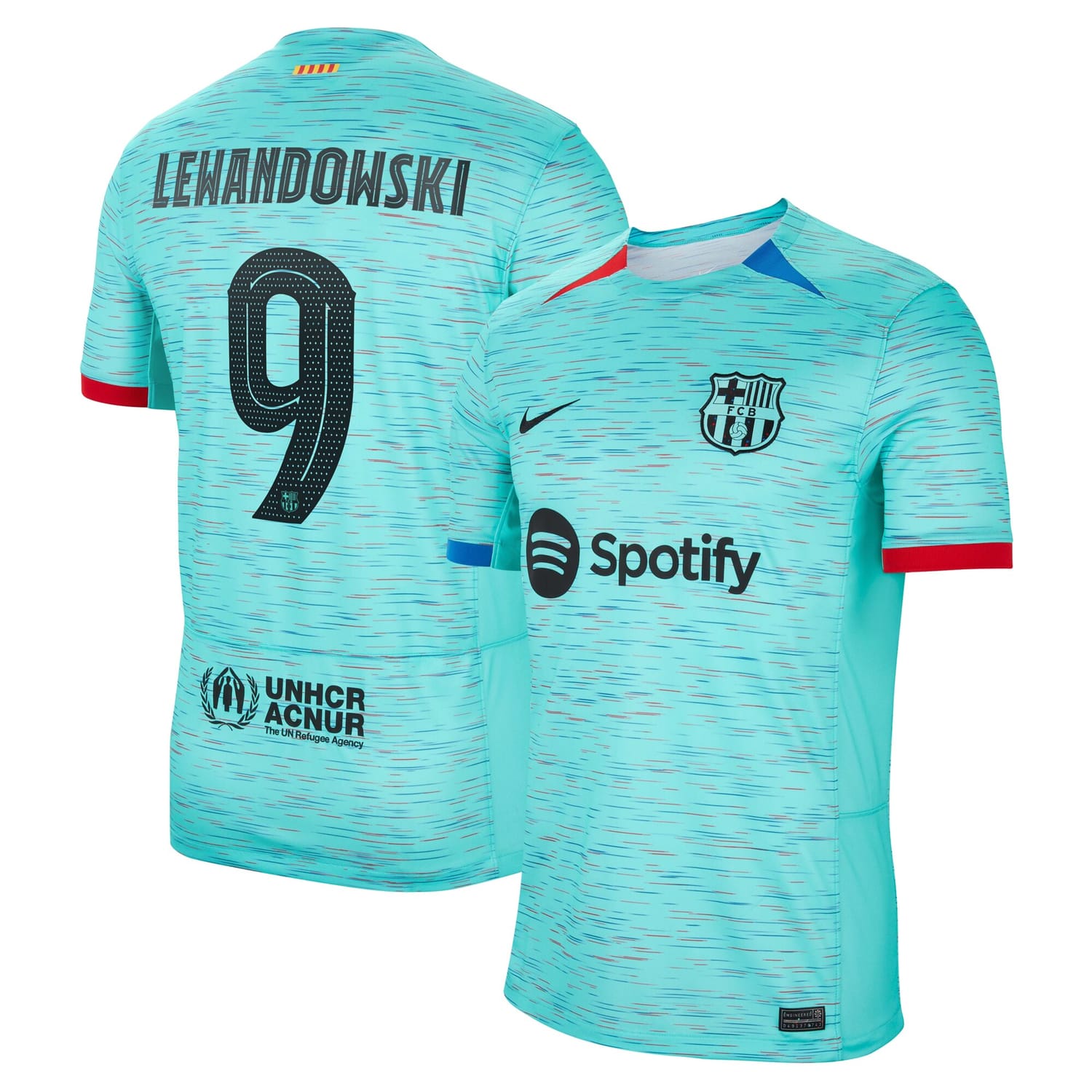 La Liga Barcelona Third Jersey Shirt Aqua 2023-24 player Robert Lewandowski printing for Men
