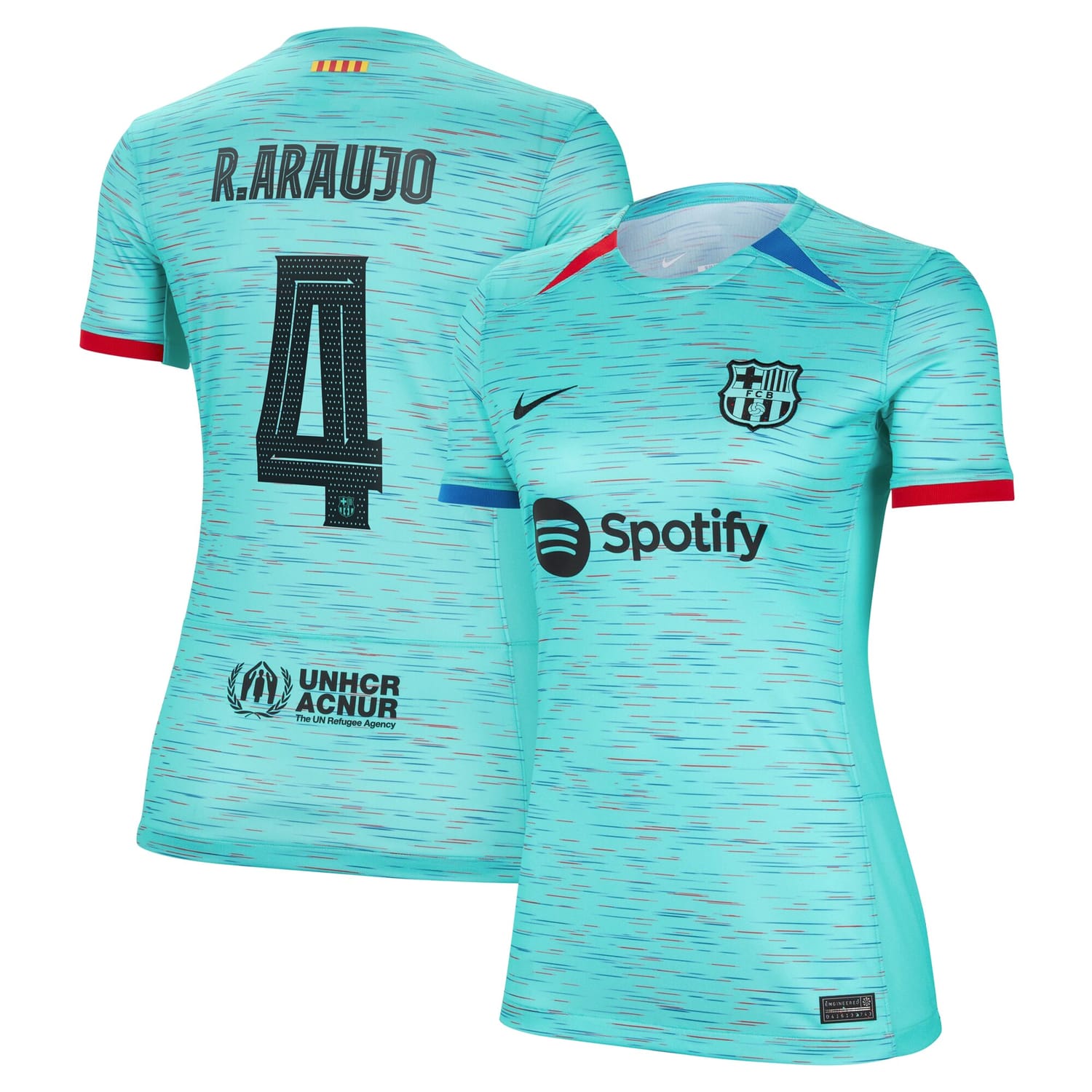 La Liga Barcelona Third Jersey Shirt Aqua 2023-24 player Ronald Araujo printing for Women