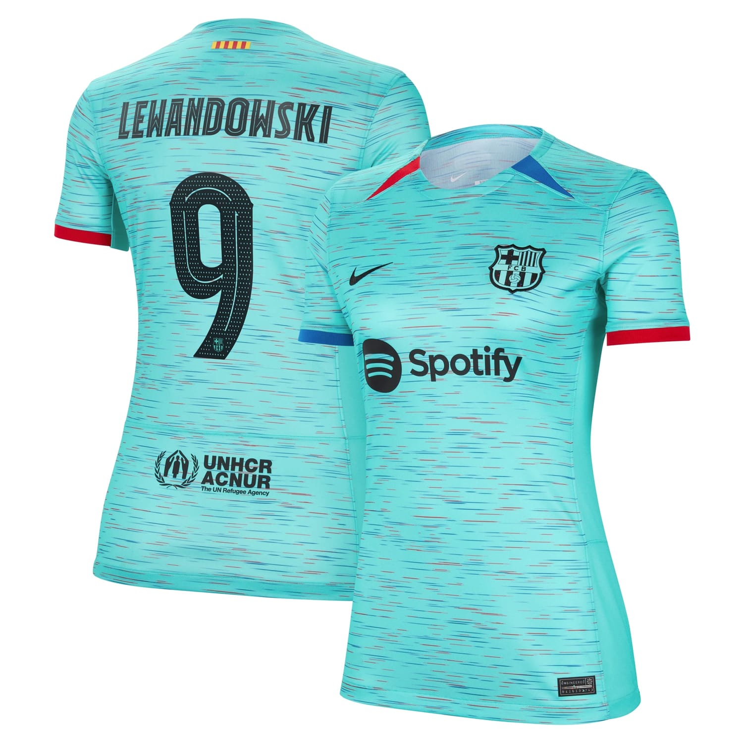 La Liga Barcelona Third Jersey Shirt Aqua 2023-24 player Robert Lewandowski printing for Women