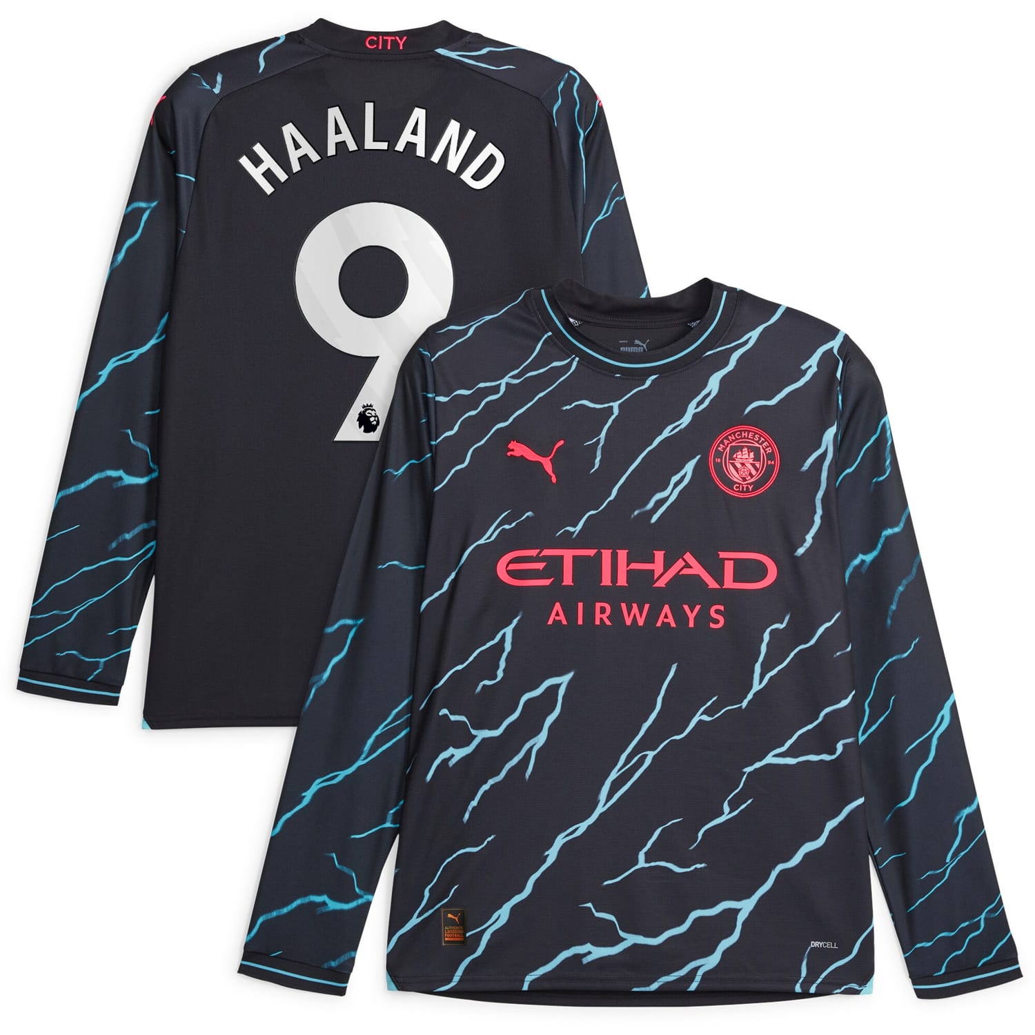 Premier League Manchester City Third Jersey Shirt Long Sleeve Navy 2023-24 player Erling Haaland printing for Men