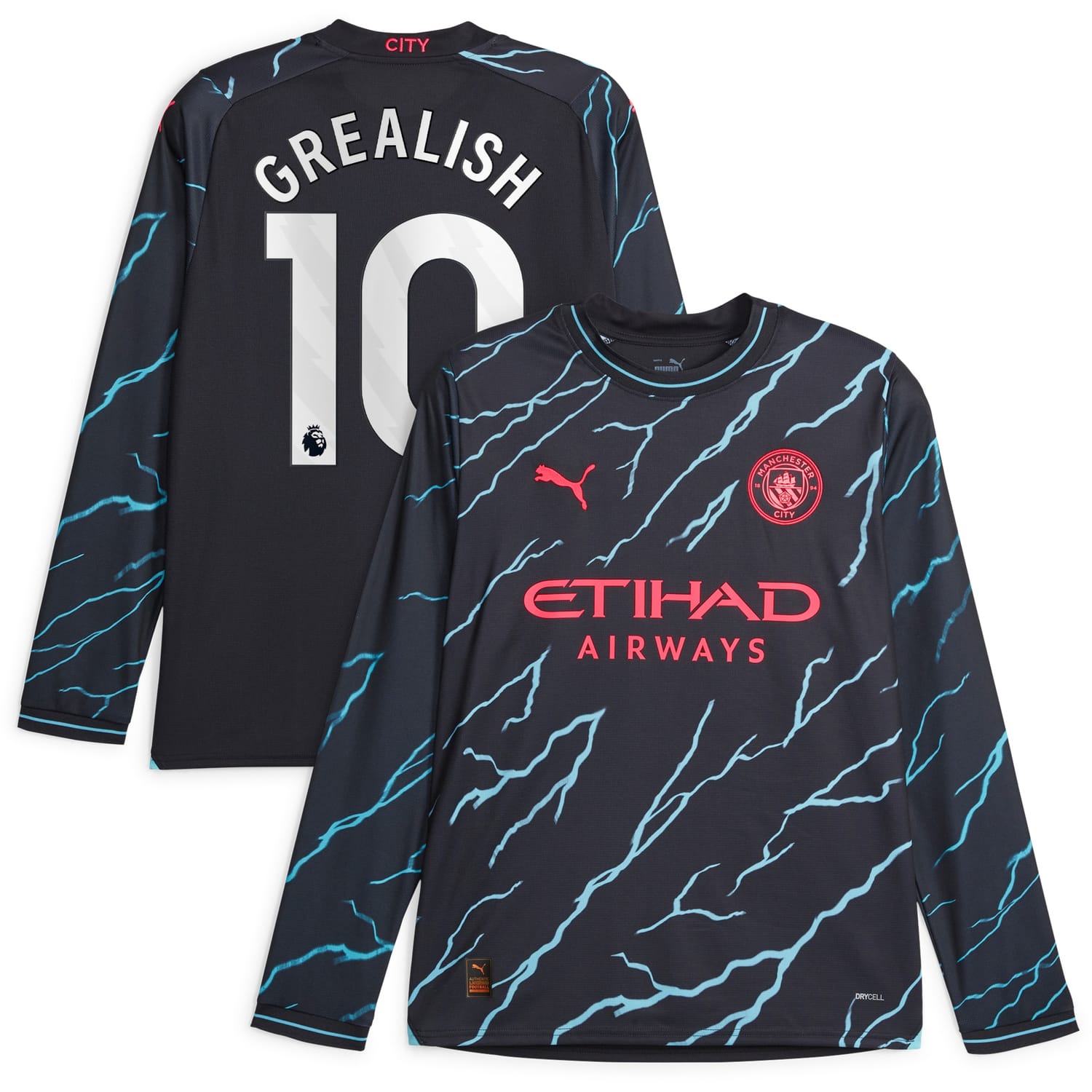 Premier League Manchester City Third Jersey Shirt Long Sleeve Navy 2023-24 player Jack Grealish printing for Men