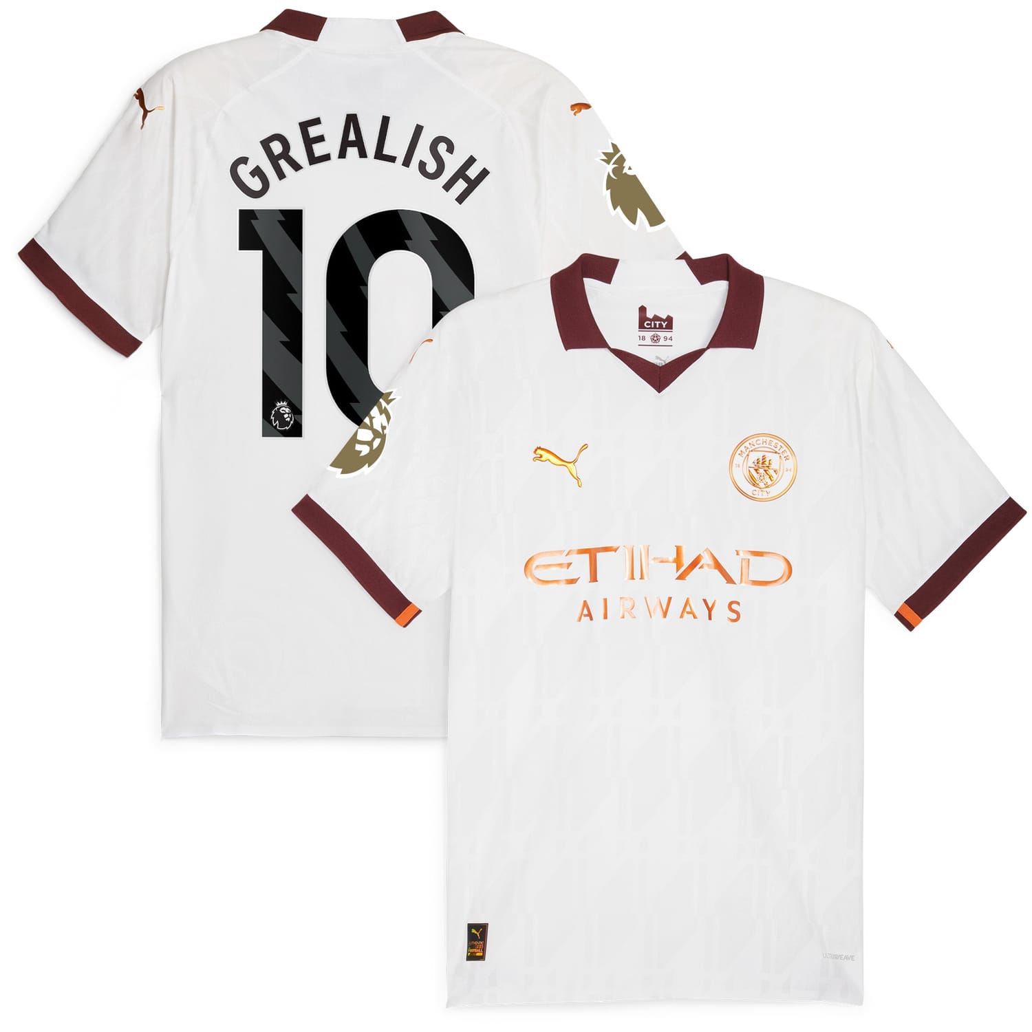 Premier League Manchester City Away Authentic Jersey Shirt White 2023-24 player Jack Grealish printing for Men
