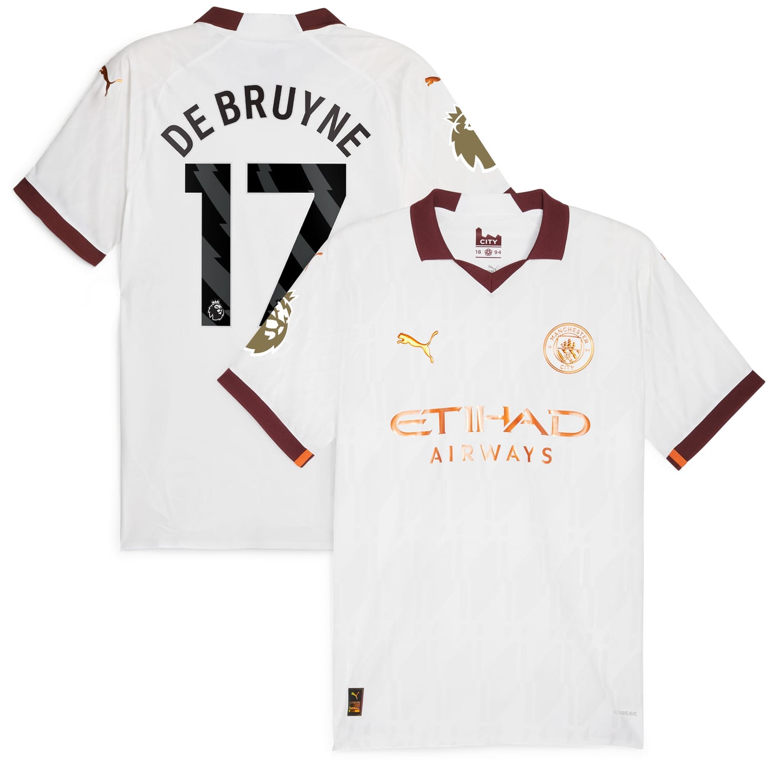 Premier League Manchester City Away Authentic Jersey Shirt White 2023-24 player Kevin De Bruyne printing for Men