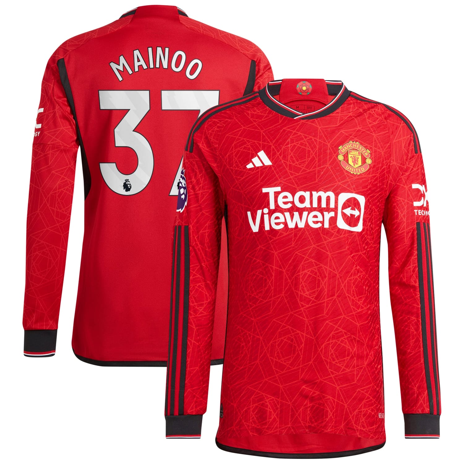 Premier League Manchester United Home Authentic Jersey Shirt Long Sleeve Red 2023-24 player Kobbie Mainoo printing for Men