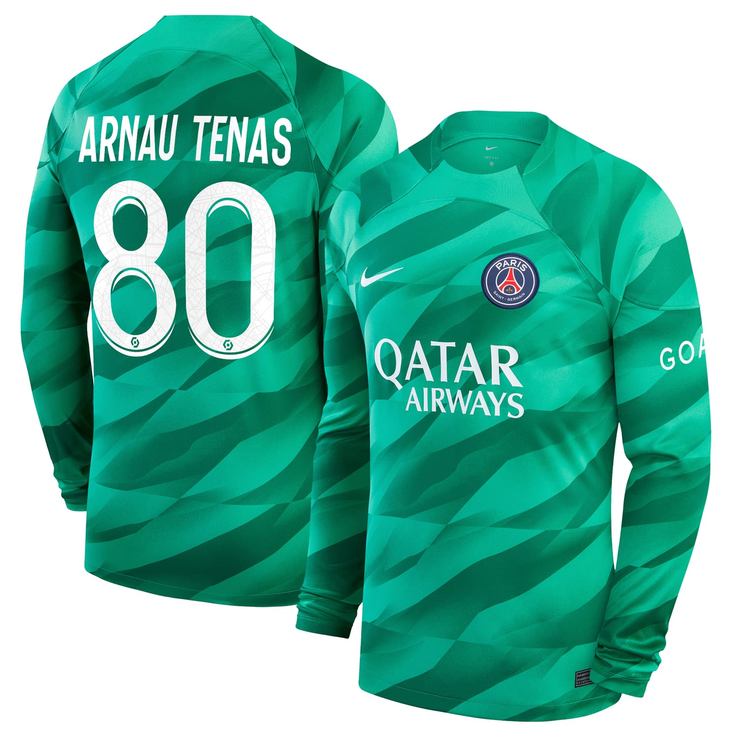 Ligue 1 Paris Saint-Germain Goalkeeper Jersey Shirt Long Sleeve 2023-24 player Arnau Tenas 80 printing for Men