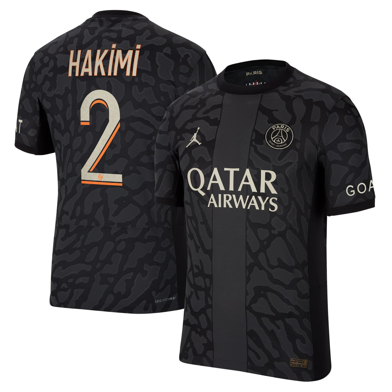 Ligue 1 Paris Saint-Germain Third Authentic Jersey Shirt Anthracite 2023-24 player Achraf Hakimi printing for Men