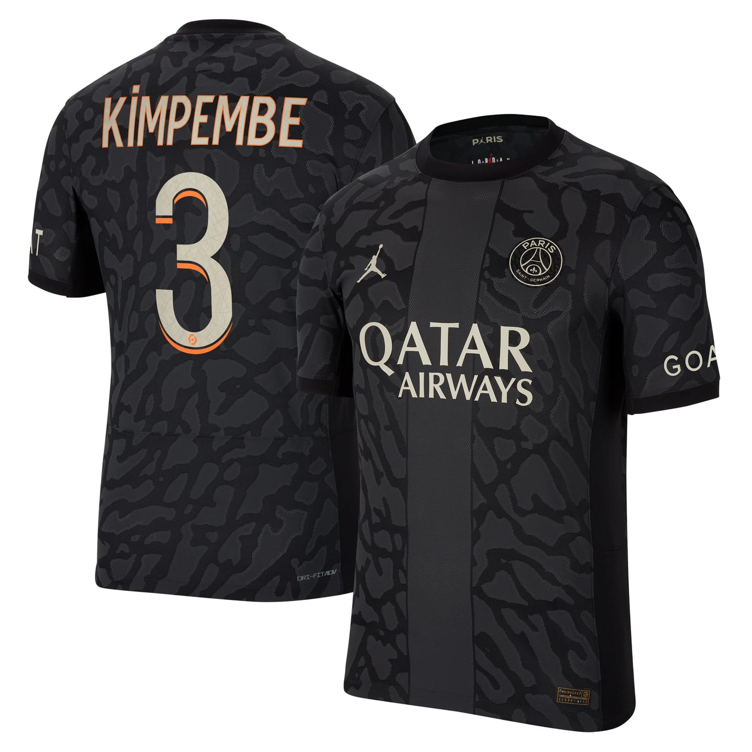 Ligue 1 Paris Saint-Germain Third Authentic Jersey Shirt Anthracite 2023-24 player Presnel Kimpembe printing for Men