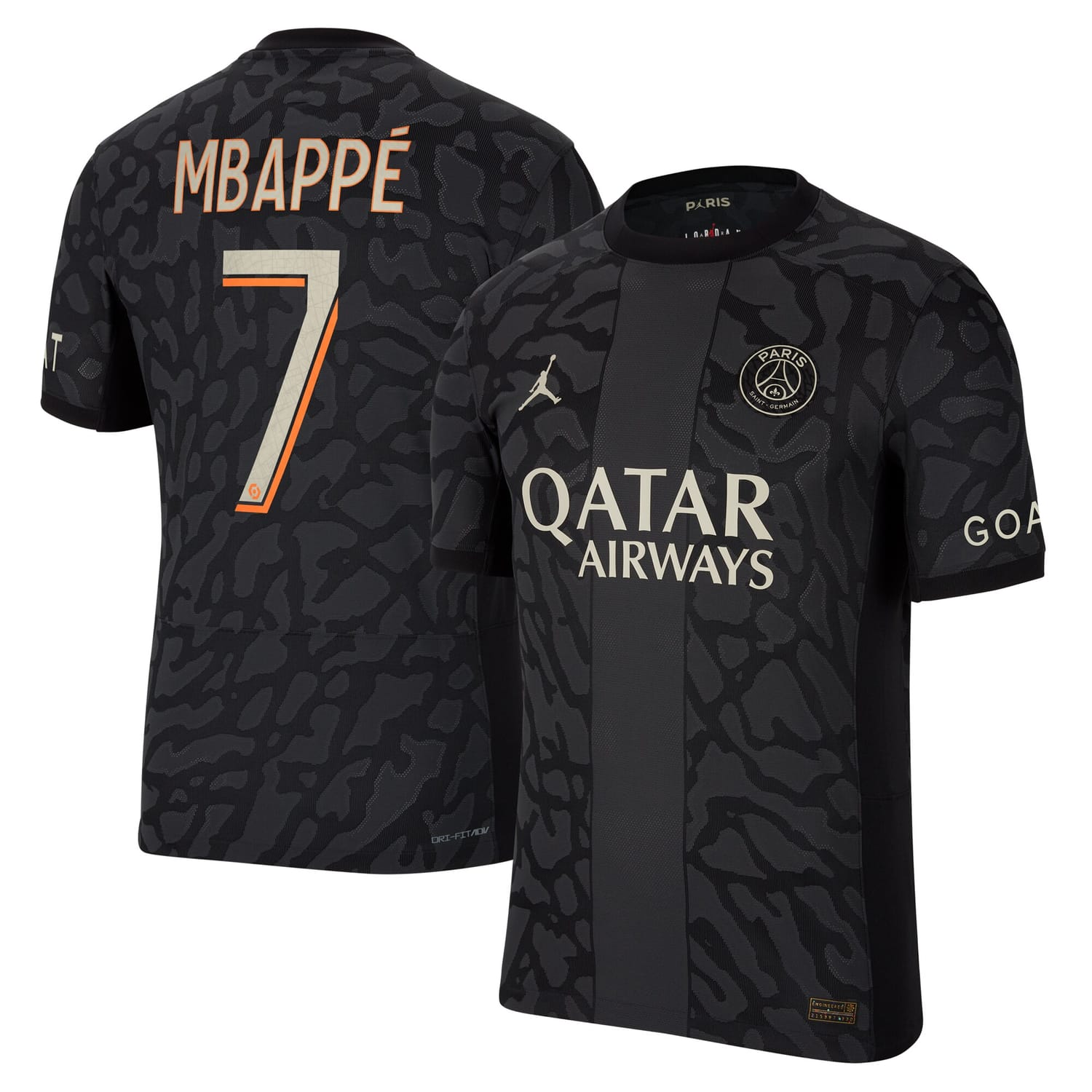 Ligue 1 Paris Saint-Germain Third Authentic Jersey Shirt Anthracite 2023-24 player Kylian Mbappe printing for Men