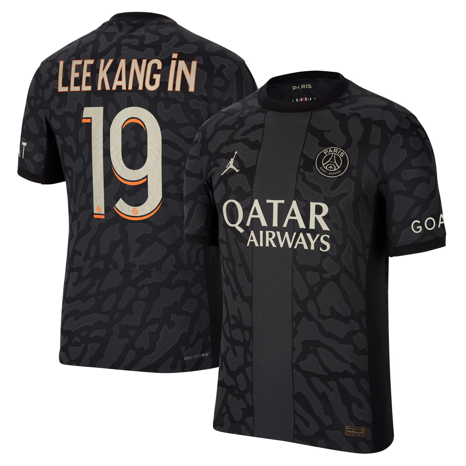 Ligue 1 Paris Saint-Germain Third Authentic Jersey Shirt Anthracite 2023-24 player Lee Kang In printing for Men