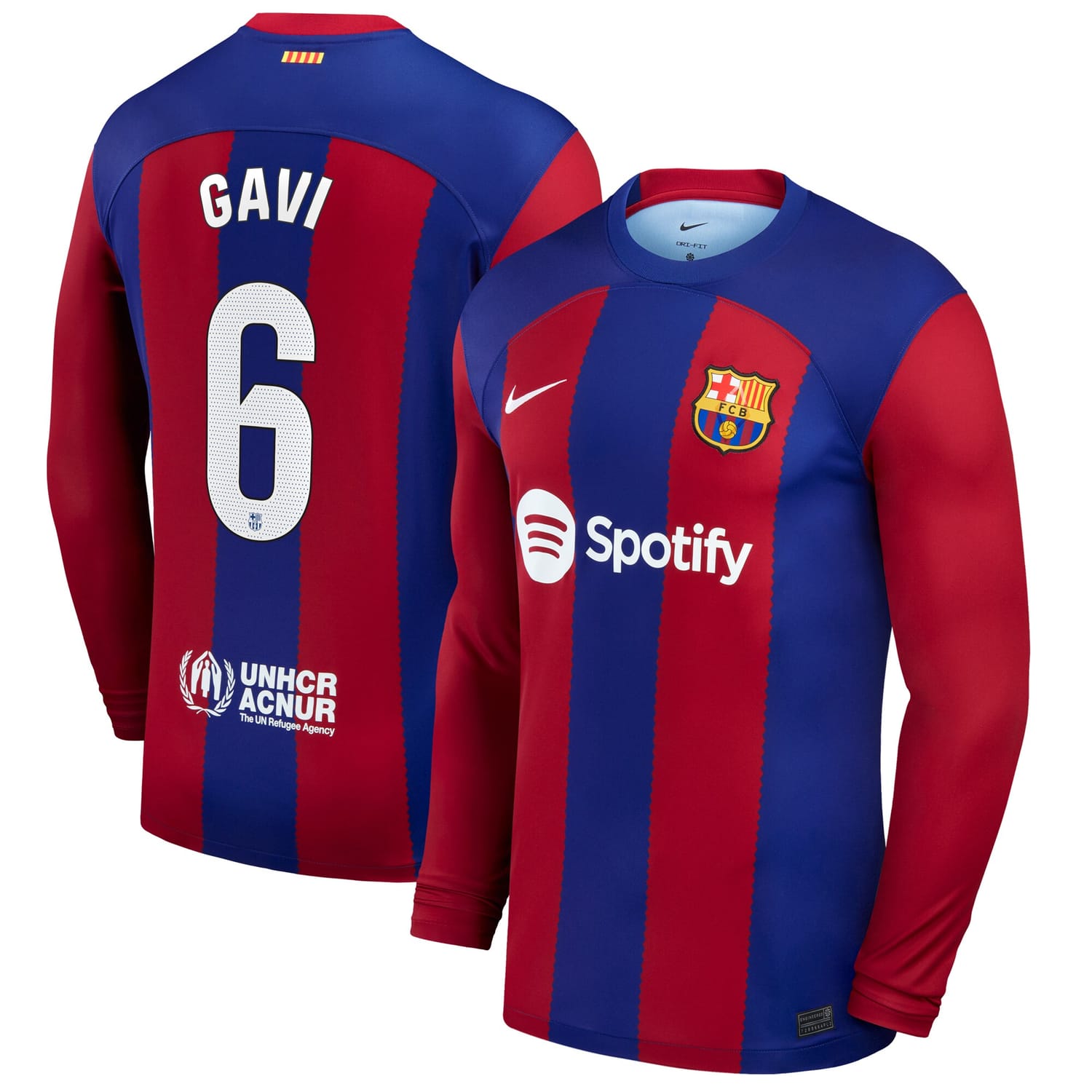 La Liga Barcelona Home Jersey Shirt Long Sleeve Royal 2023-24 player Gavi printing for Men