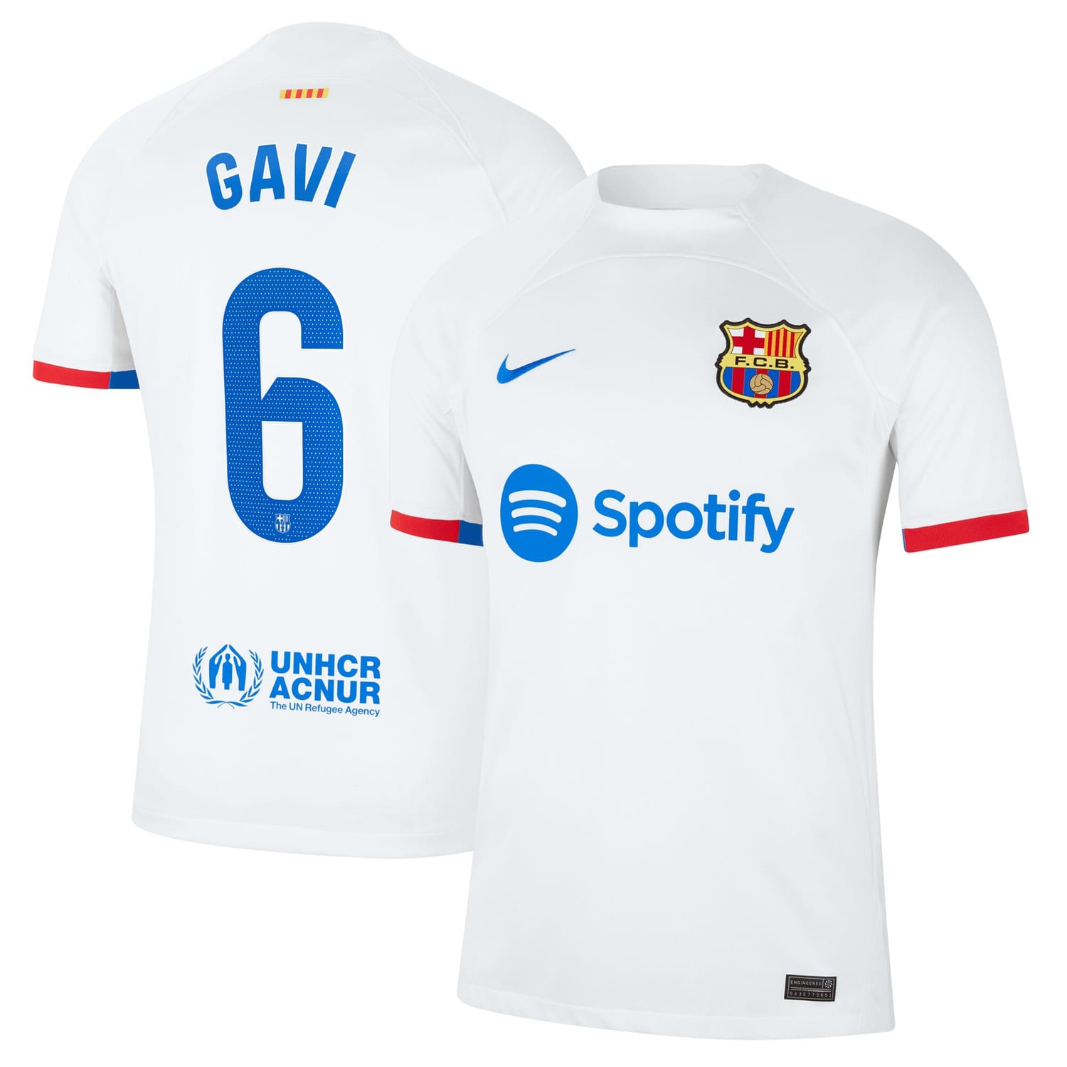 La Liga Barcelona Away Jersey Shirt White 2023-24 player Gavi printing for Men