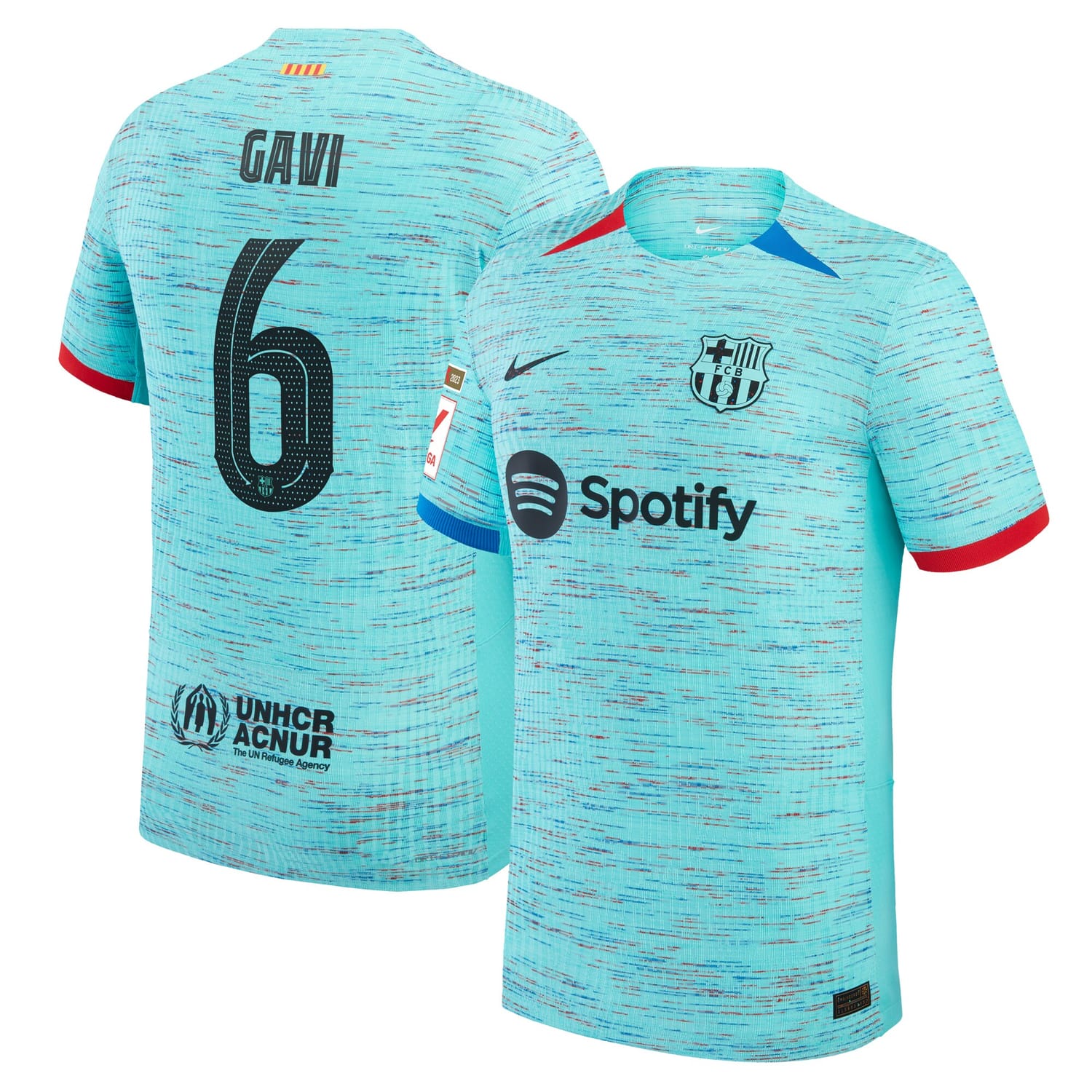 La Liga Barcelona Third Authentic Jersey Shirt Aqua 2023-24 player Gavi printing for Men