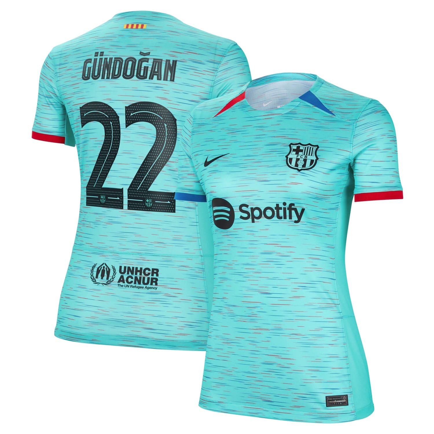 La Liga Barcelona Third Jersey Shirt Aqua 2023-24 player Ilkay Gündogan printing for Women