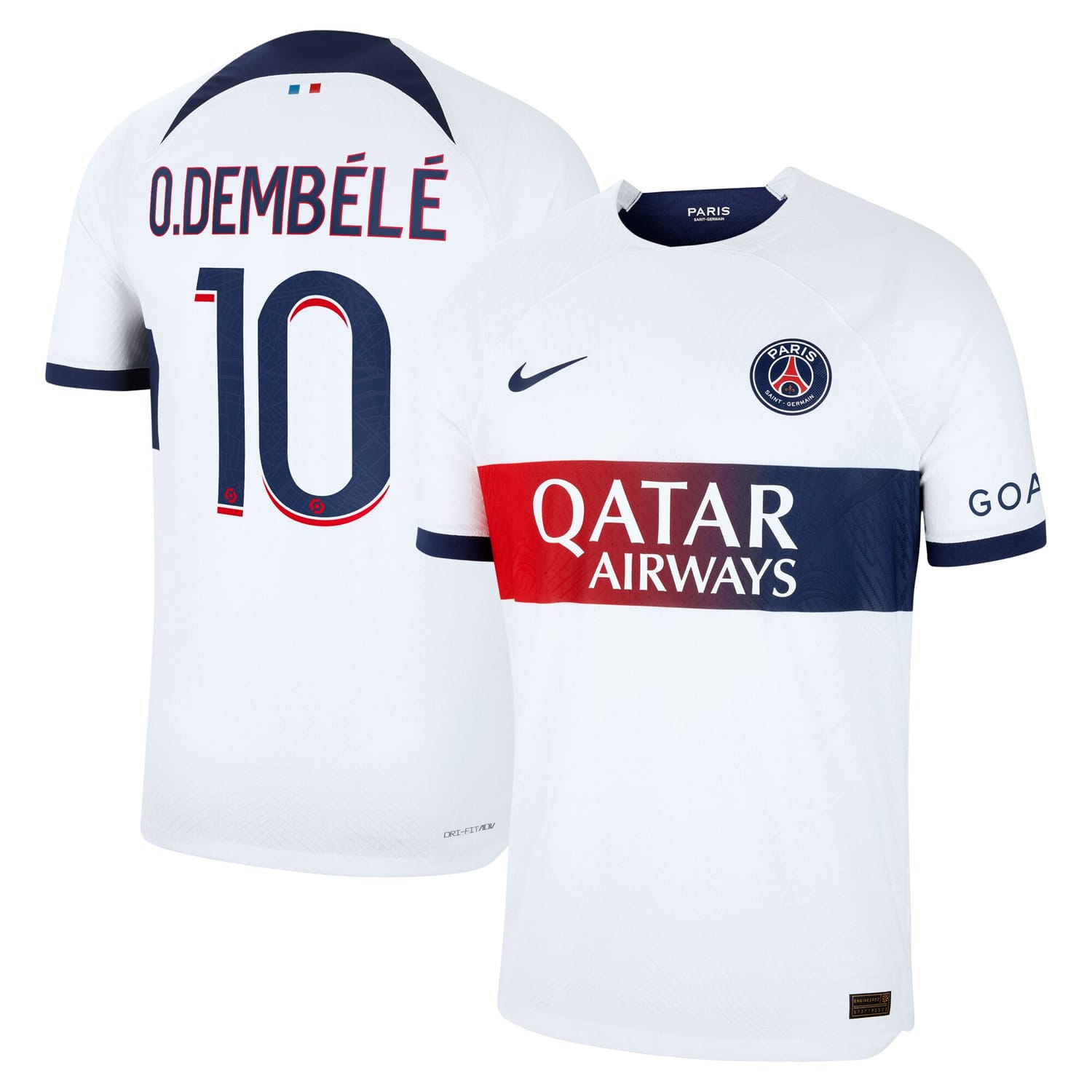 Ligue 1 Paris Saint-Germain Away Authentic Jersey Shirt White 2023-24 player Ousmane Dembélé printing for Men