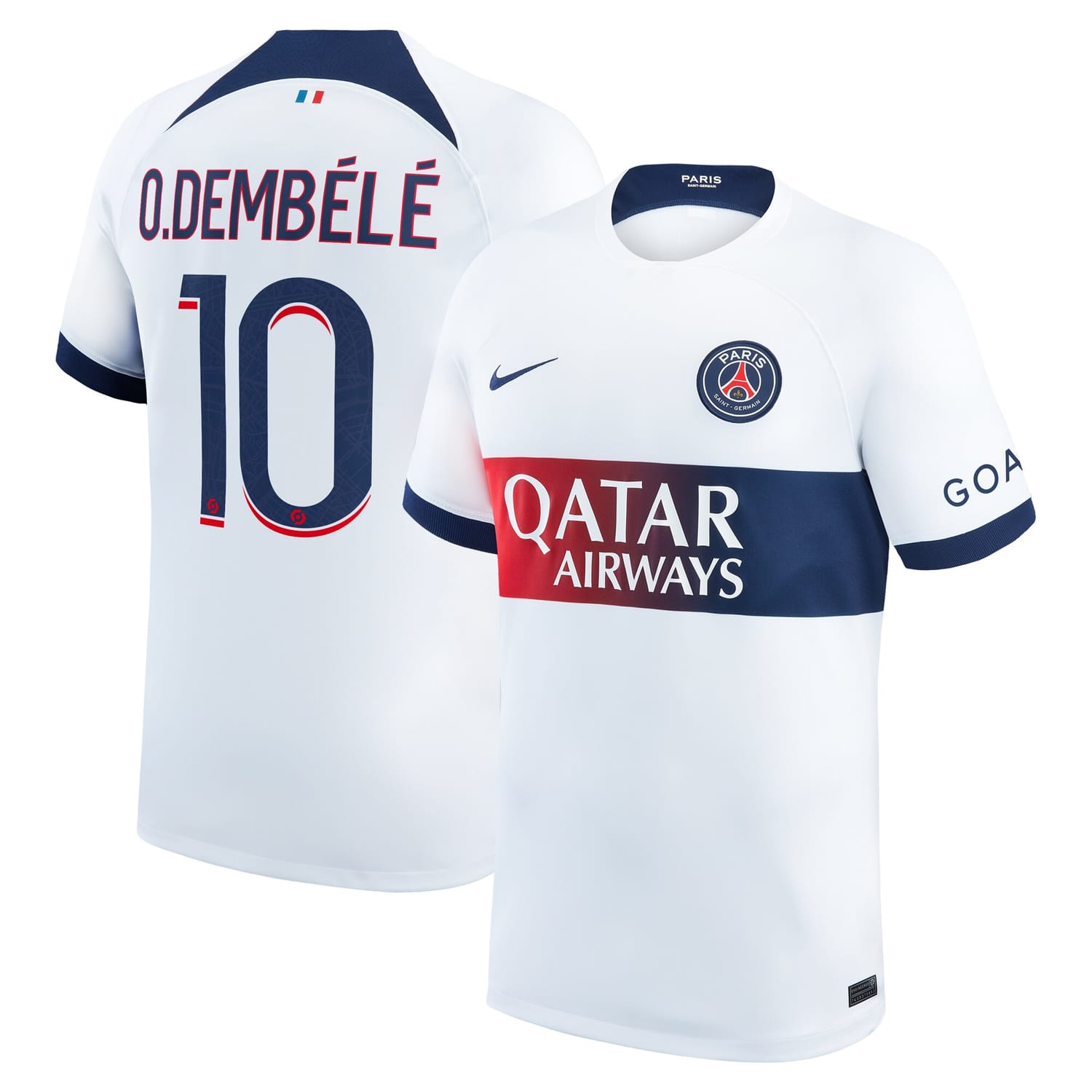 Ligue 1 Paris Saint-Germain Away Jersey Shirt White 2023-24 player Ousmane Dembélé printing for Men