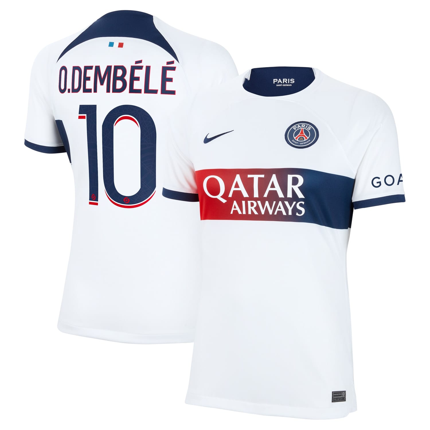Ligue 1 Paris Saint-Germain Away Jersey Shirt White 2023-24 player Ousmane Dembélé printing for Women