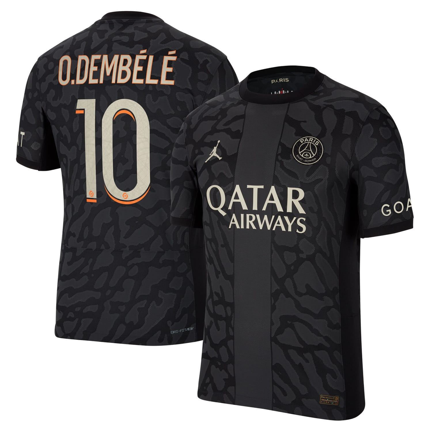Ligue 1 Paris Saint-Germain Third Authentic Jersey Shirt Anthracite 2023-24 player Ousmane Dembélé printing for Men