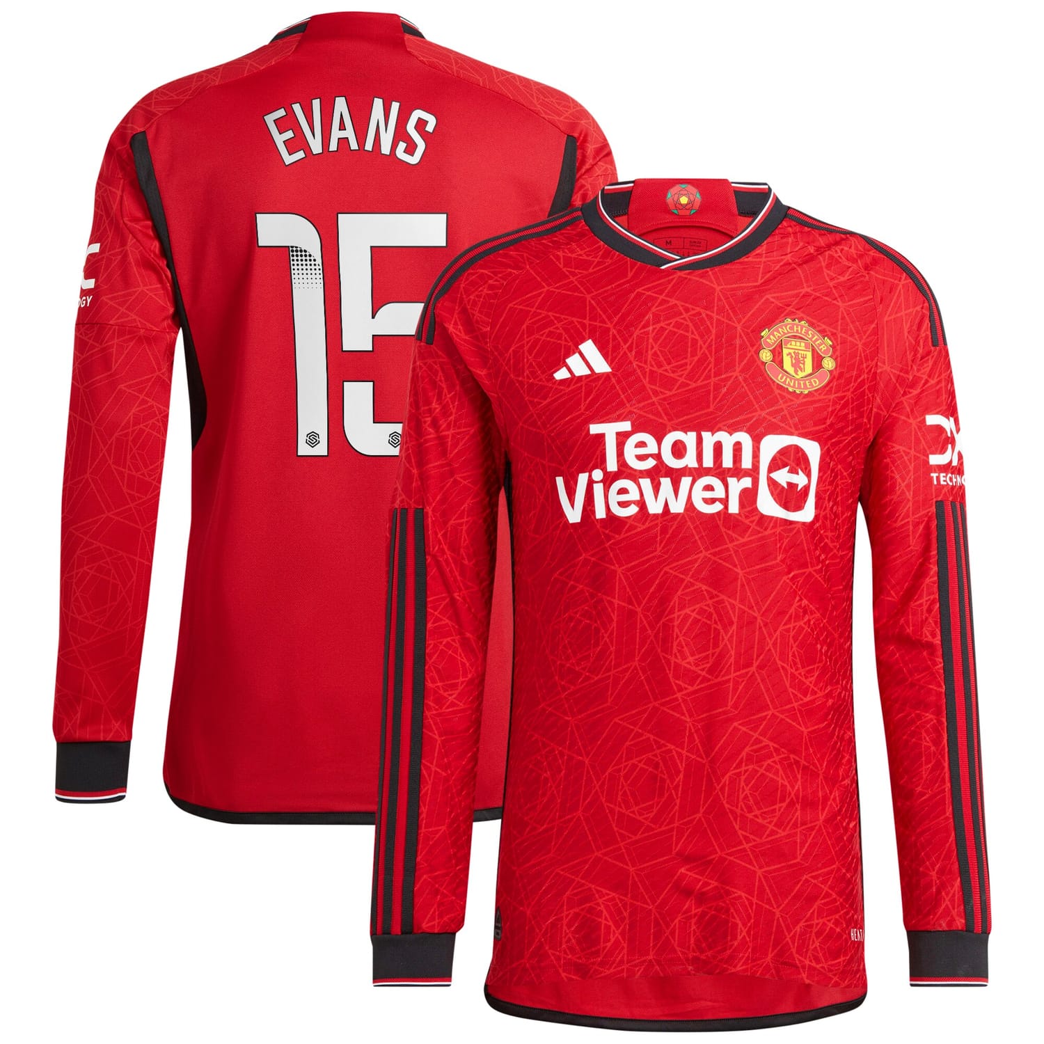 Premier League Manchester United Home WSL Authentic Jersey Shirt Long Sleeve 2023-24 player Gemma Evans printing for Men