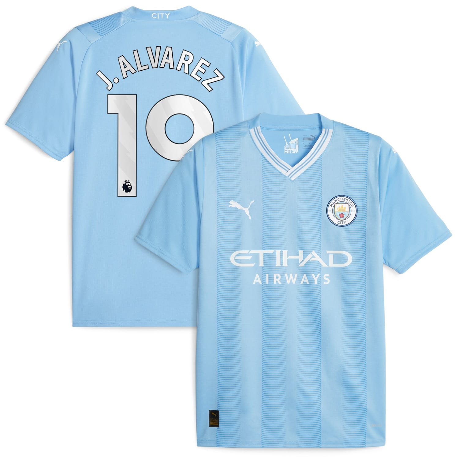 Premier League Manchester City Home Jersey Shirt Long Sleeve Sky Blue 2023-24 player Julián Álvarez printing for Men