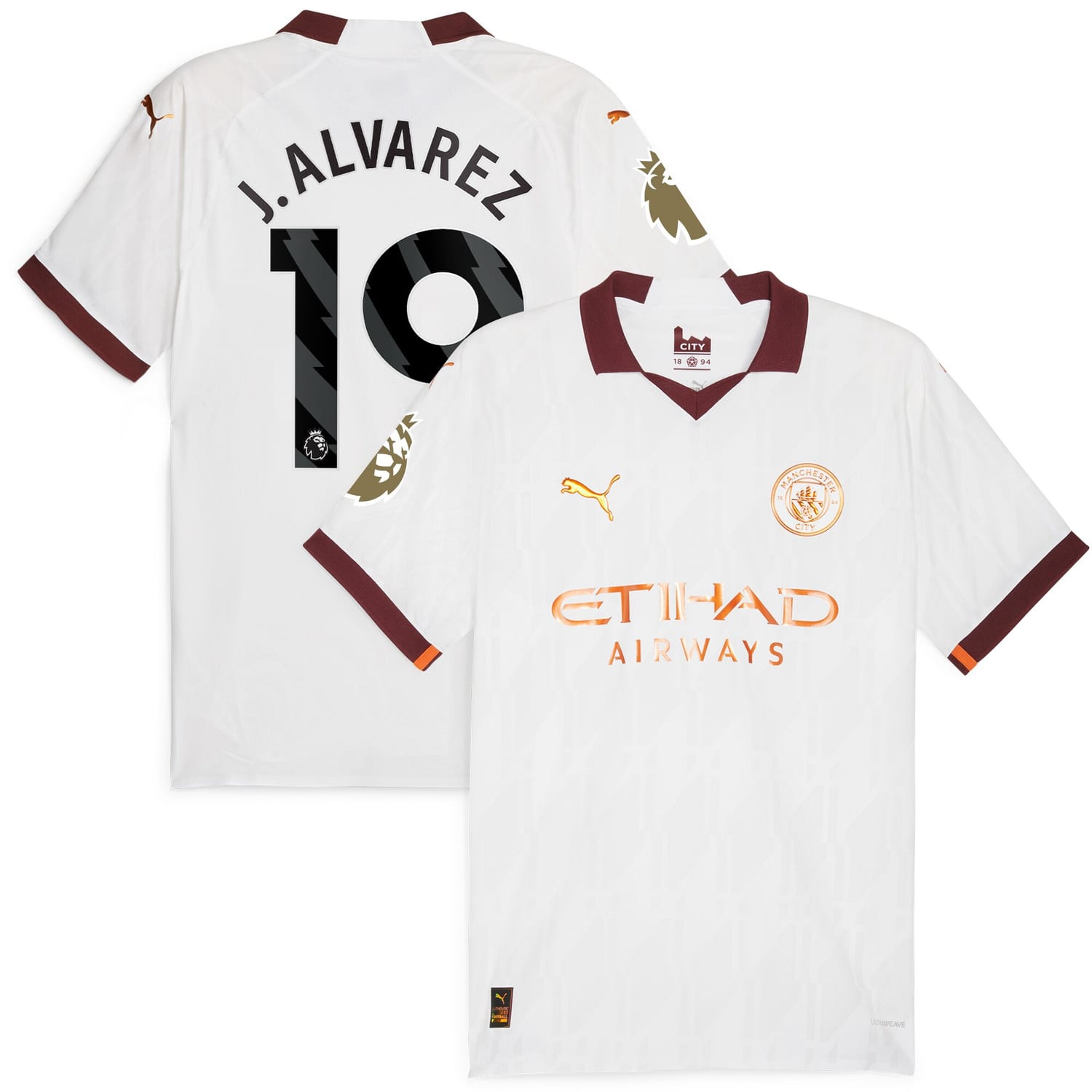 Premier League Manchester City Away Authentic Jersey Shirt White 2023-24 player Julián Álvarez printing for Men