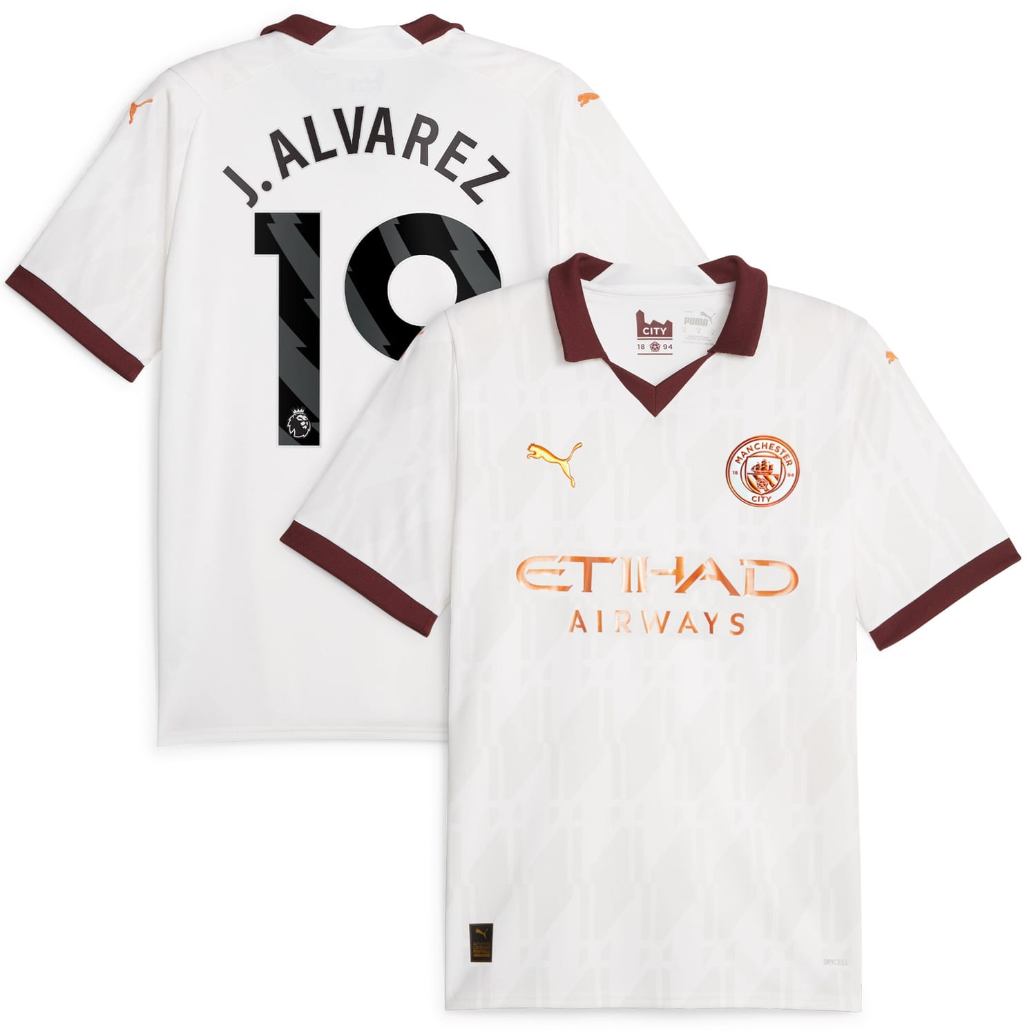 Premier League Manchester City Away Jersey Shirt White 2023-24 player Julián Álvarez printing for Men
