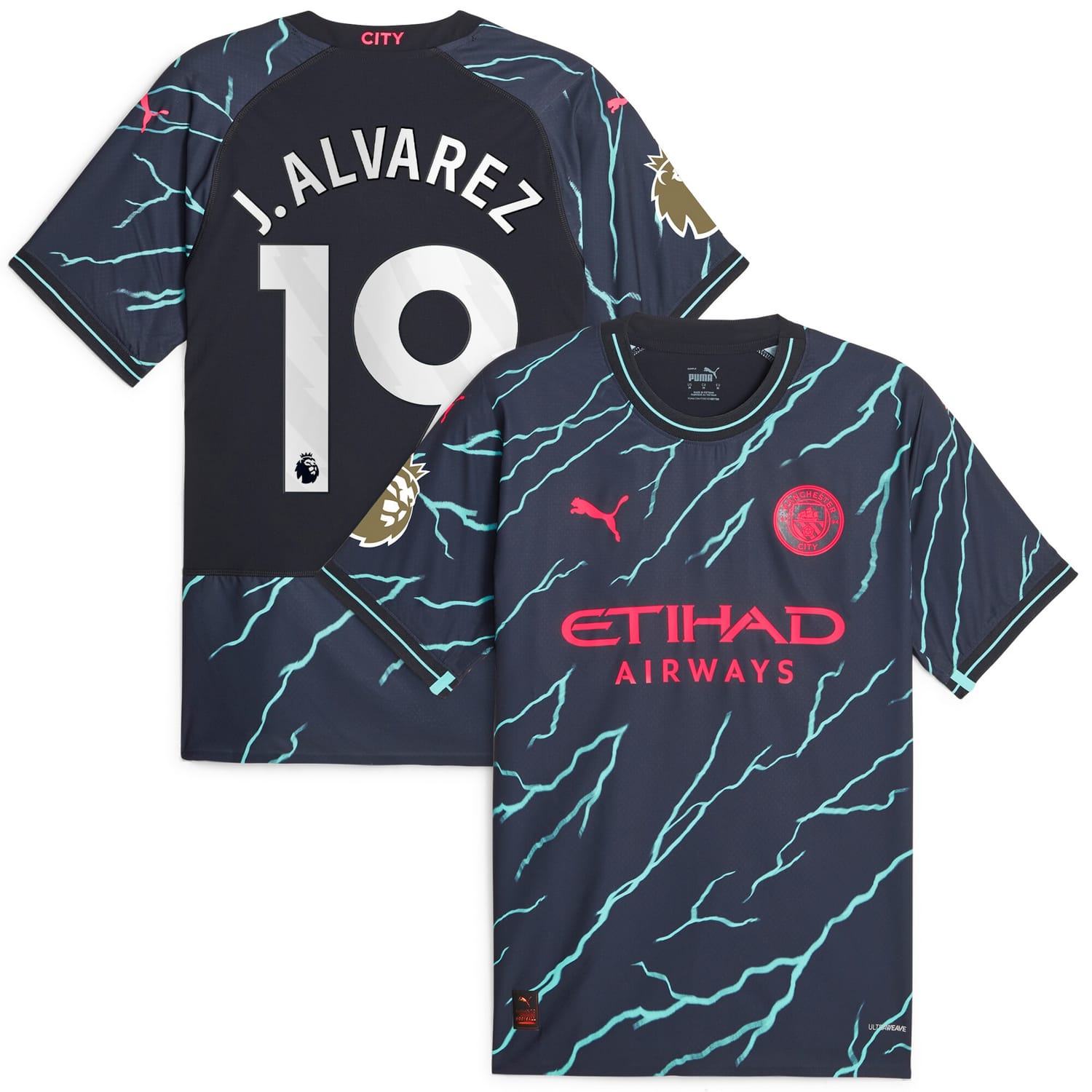 Premier League Manchester City Third Authentic Jersey Shirt Navy 2023-24 player Julián Álvarez printing for Men