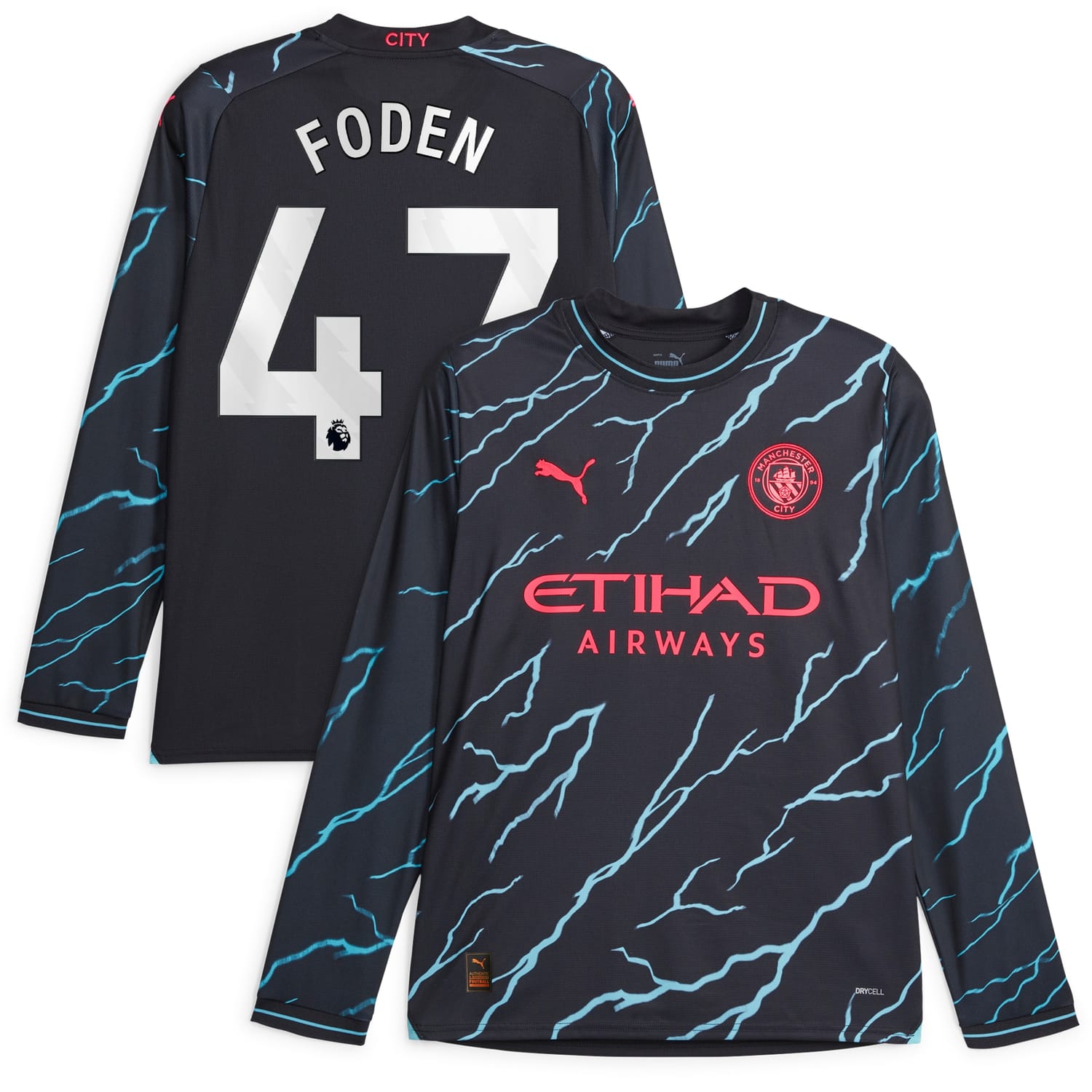 Premier League Manchester City Third Jersey Shirt Long Sleeve Navy 2023-24 player Phil Foden printing for Men