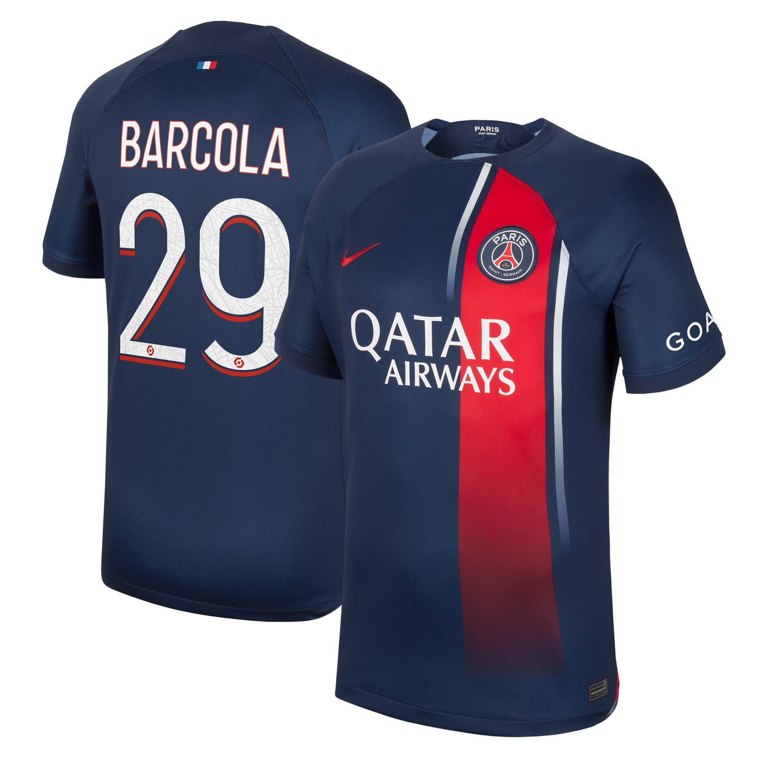 Ligue 1 Paris Saint-Germain Home Jersey Shirt 2023-24 player Bradley Barcola 29 printing for Men