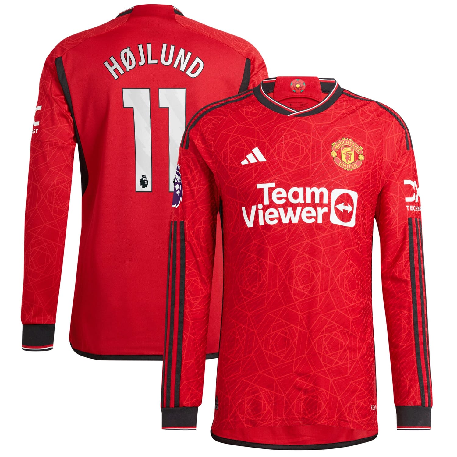 Premier League Manchester United Home Authentic Jersey Shirt Long Sleeve Red 2023-24 player Rasmus Højlund printing for Men