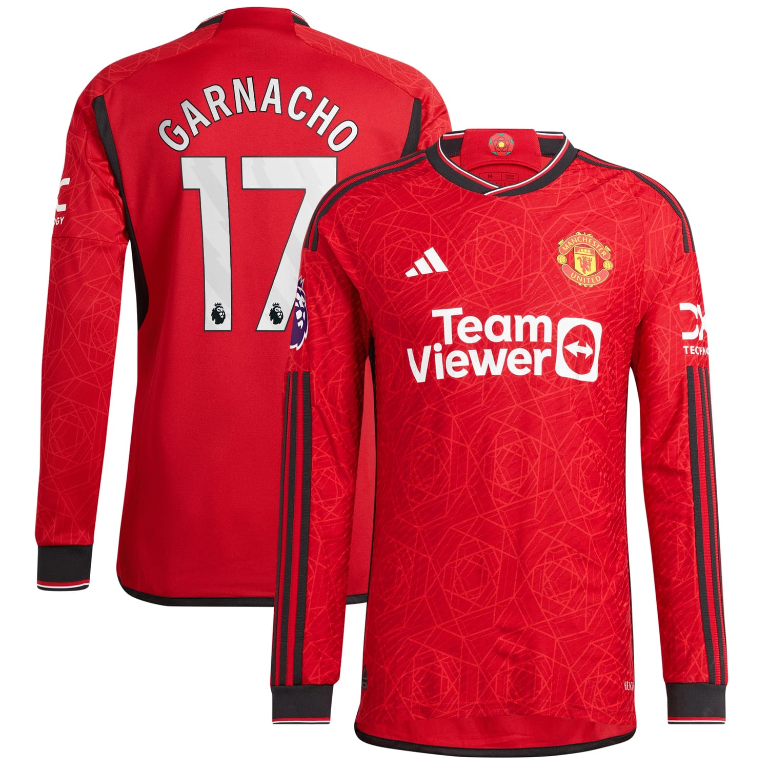 Premier League Manchester United Home Authentic Jersey Shirt Long Sleeve Red 2023-24 player Alejandro Garnacho printing for Men