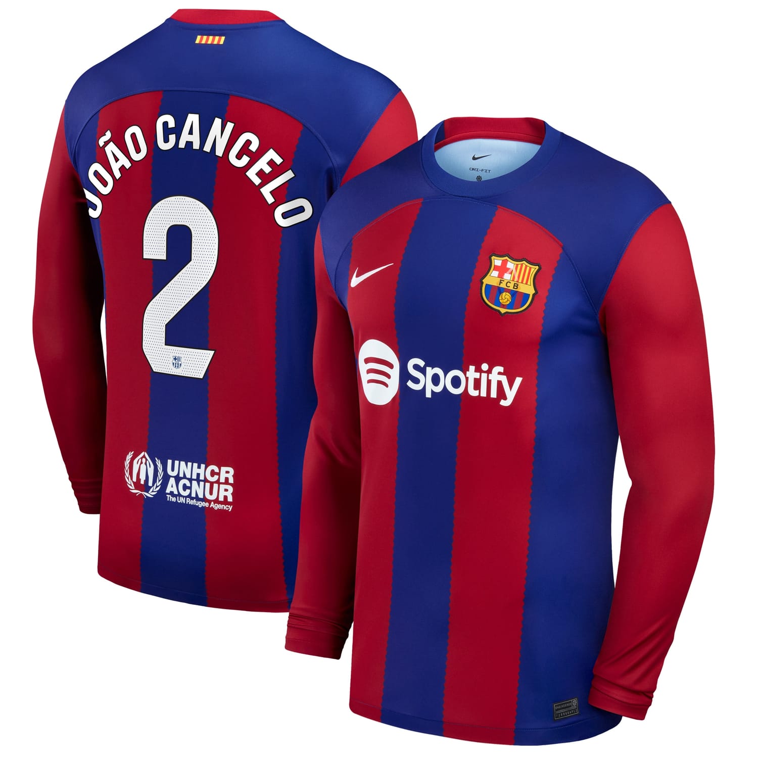 La Liga Barcelona Home Jersey Shirt Long Sleeve Royal 2023-24 player Joao Cancelo printing for Men