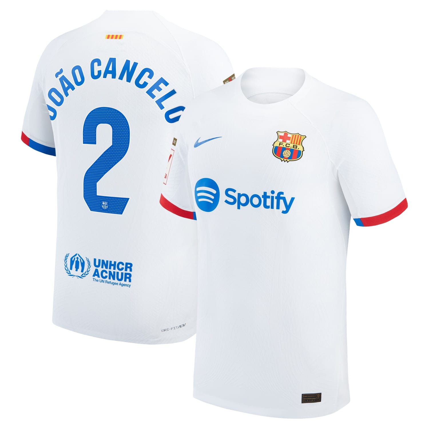 La Liga Barcelona Away Authentic Jersey Shirt White 2023-24 player Joao Cancelo printing for Men