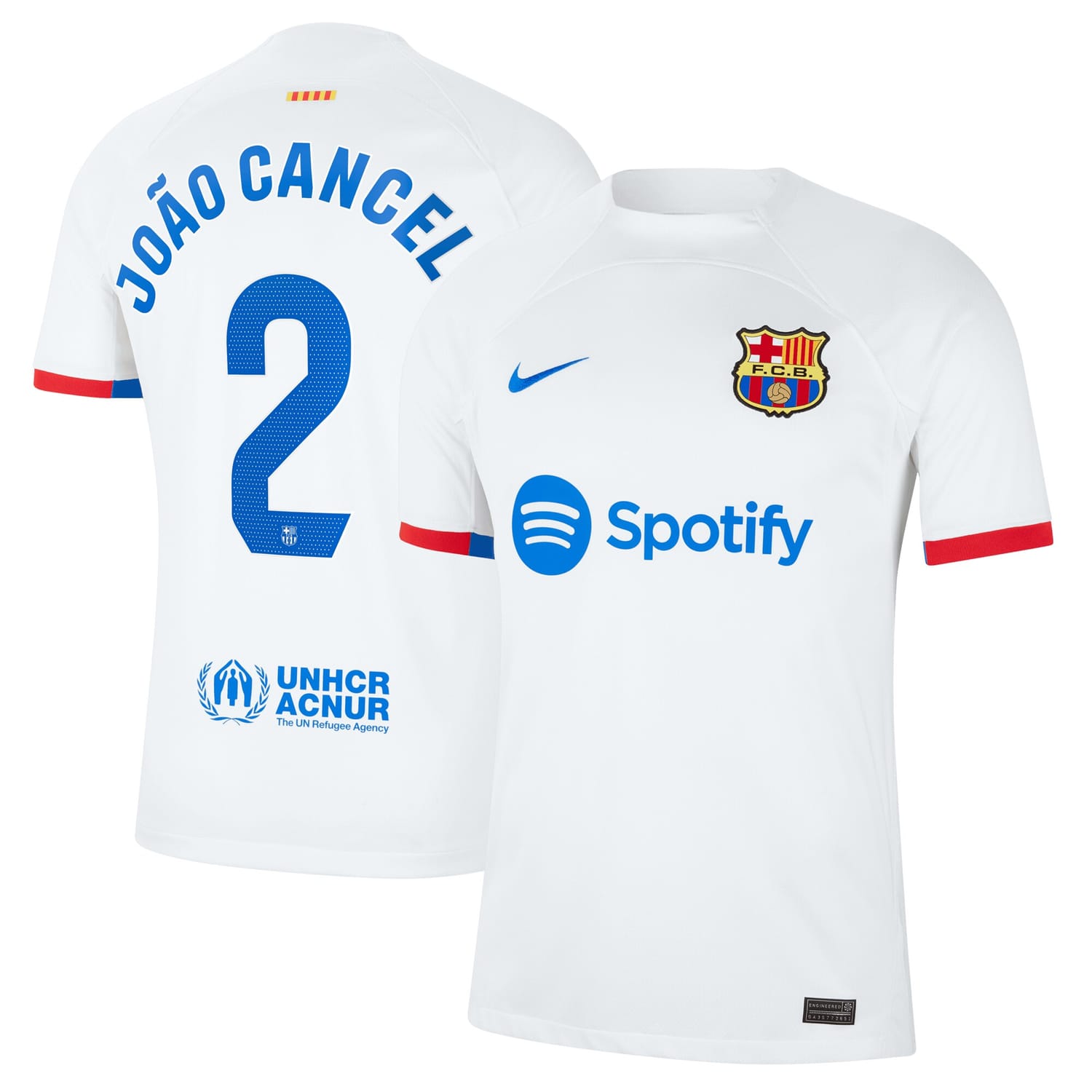 La Liga Barcelona Away Jersey Shirt White 2023-24 player Joao Cancelo printing for Men