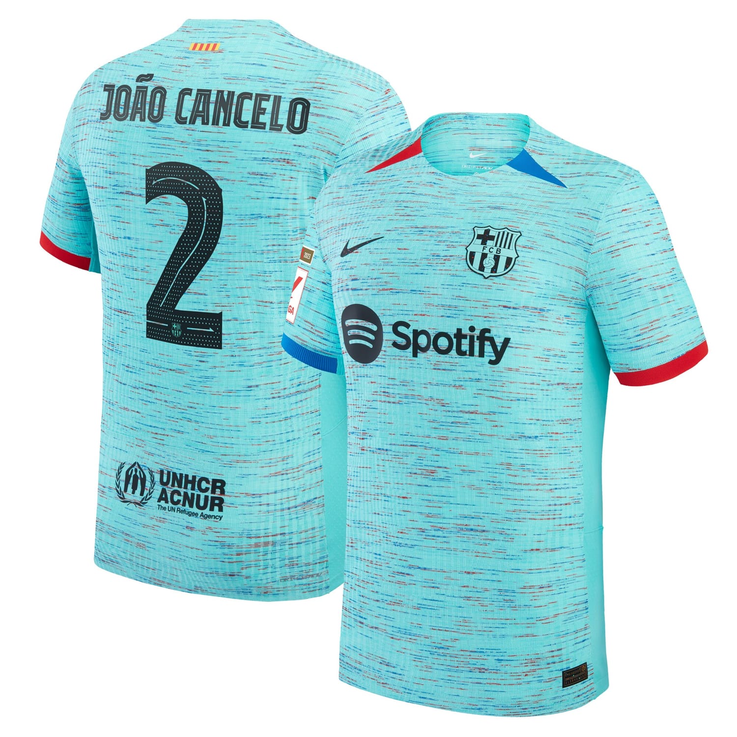 La Liga Barcelona Third Authentic Jersey Shirt Aqua 2023-24 player Joao Cancelo printing for Men