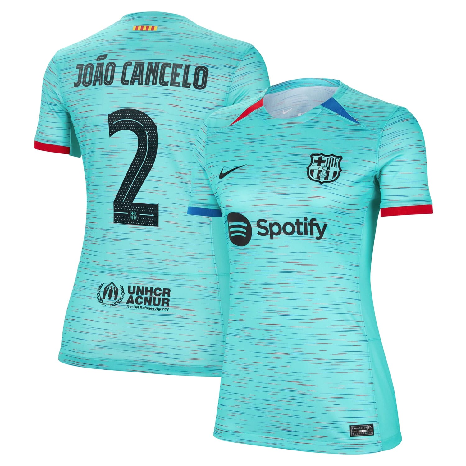 La Liga Barcelona Third Jersey Shirt Aqua 2023-24 player Joao Cancelo printing for Women