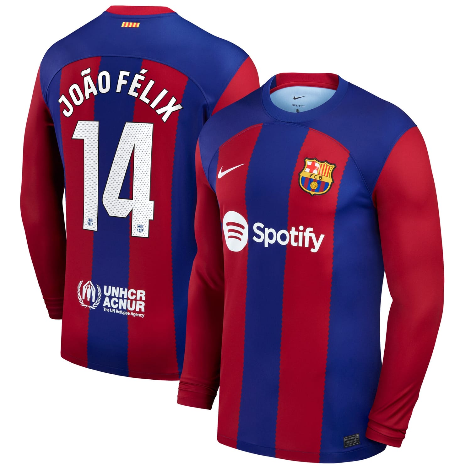 La Liga Barcelona Home Jersey Shirt Long Sleeve Royal 2023-24 player João Félix printing for Men