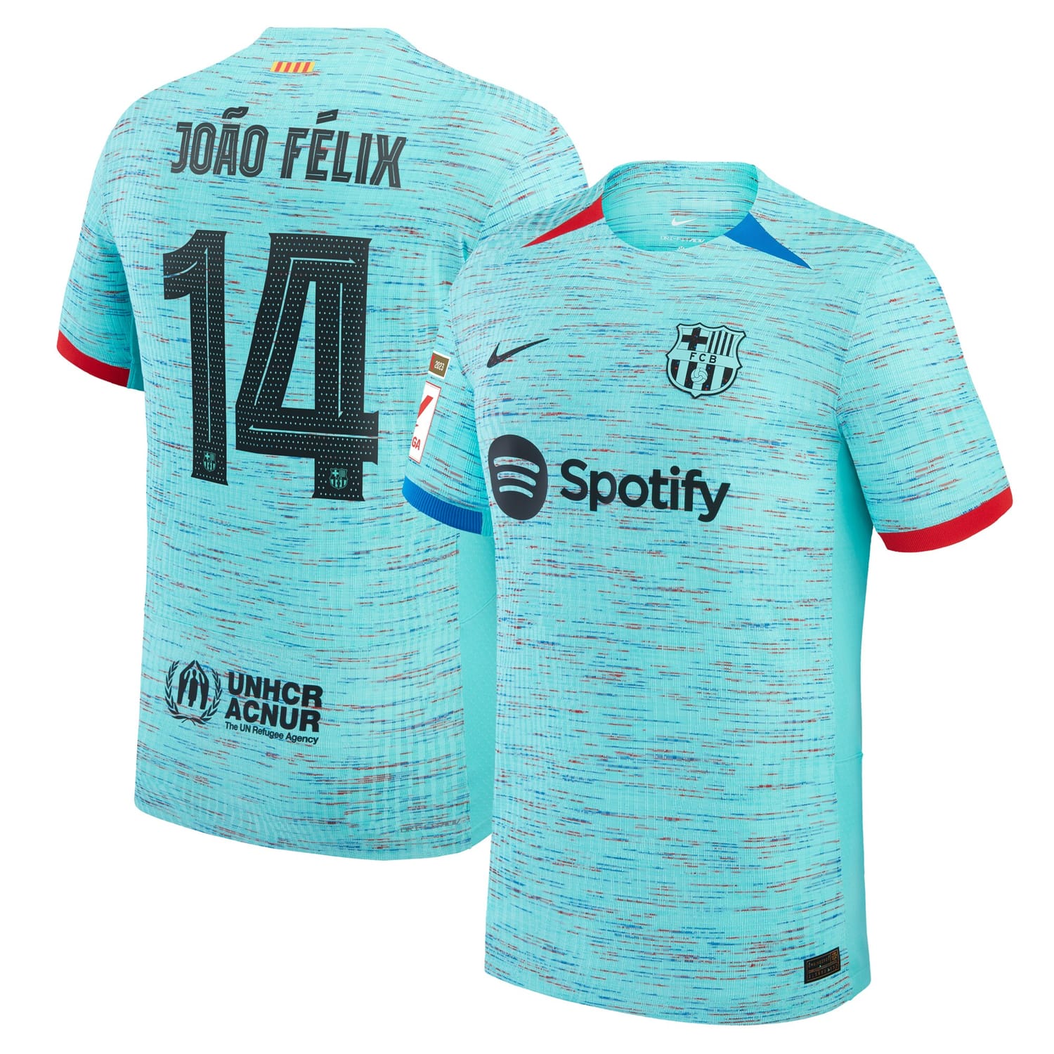 La Liga Barcelona Third Authentic Jersey Shirt Aqua 2023-24 player João Félix printing for Men