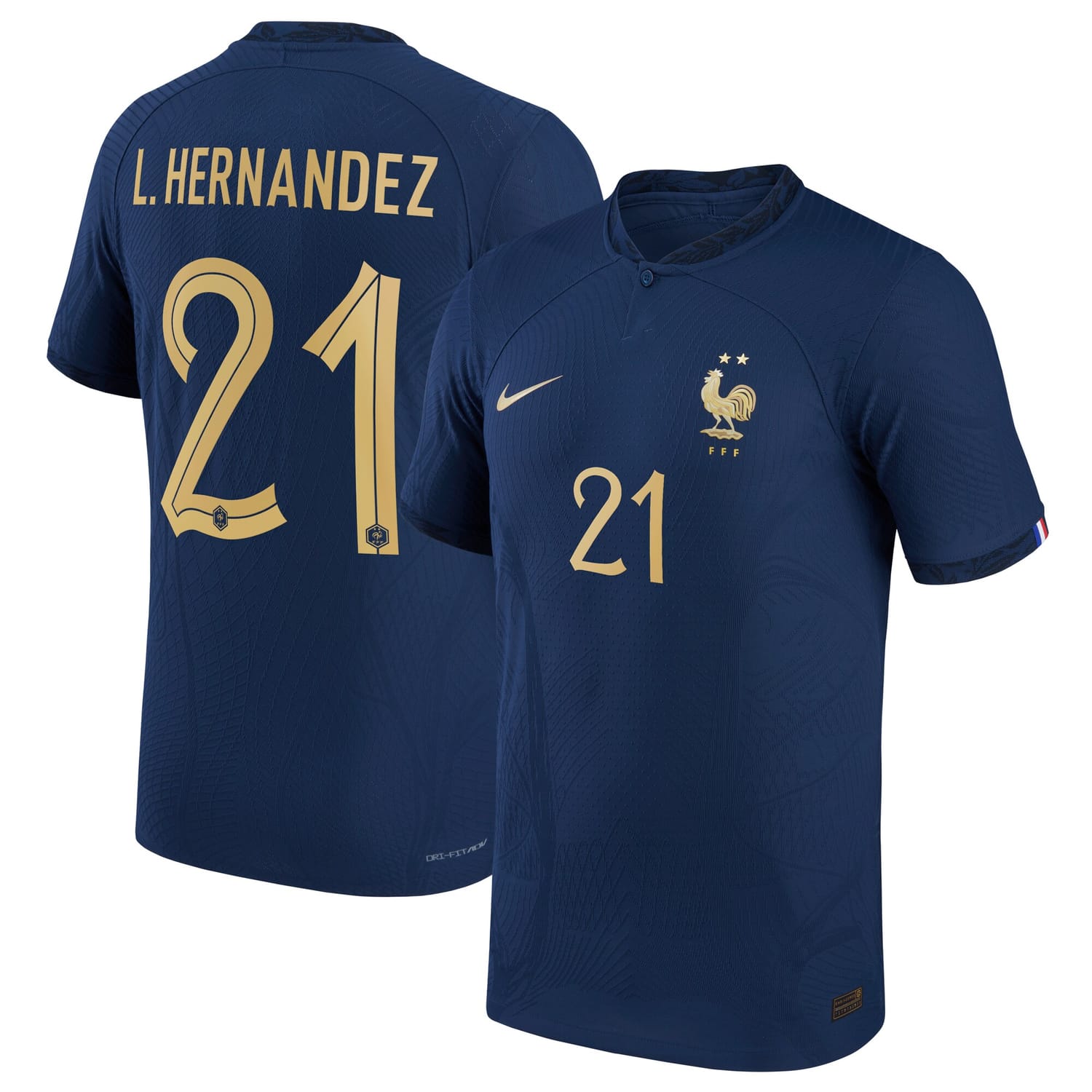 France National Team Home Authentic Jersey Shirt 2022 player L.Hernandez 21 printing for Men