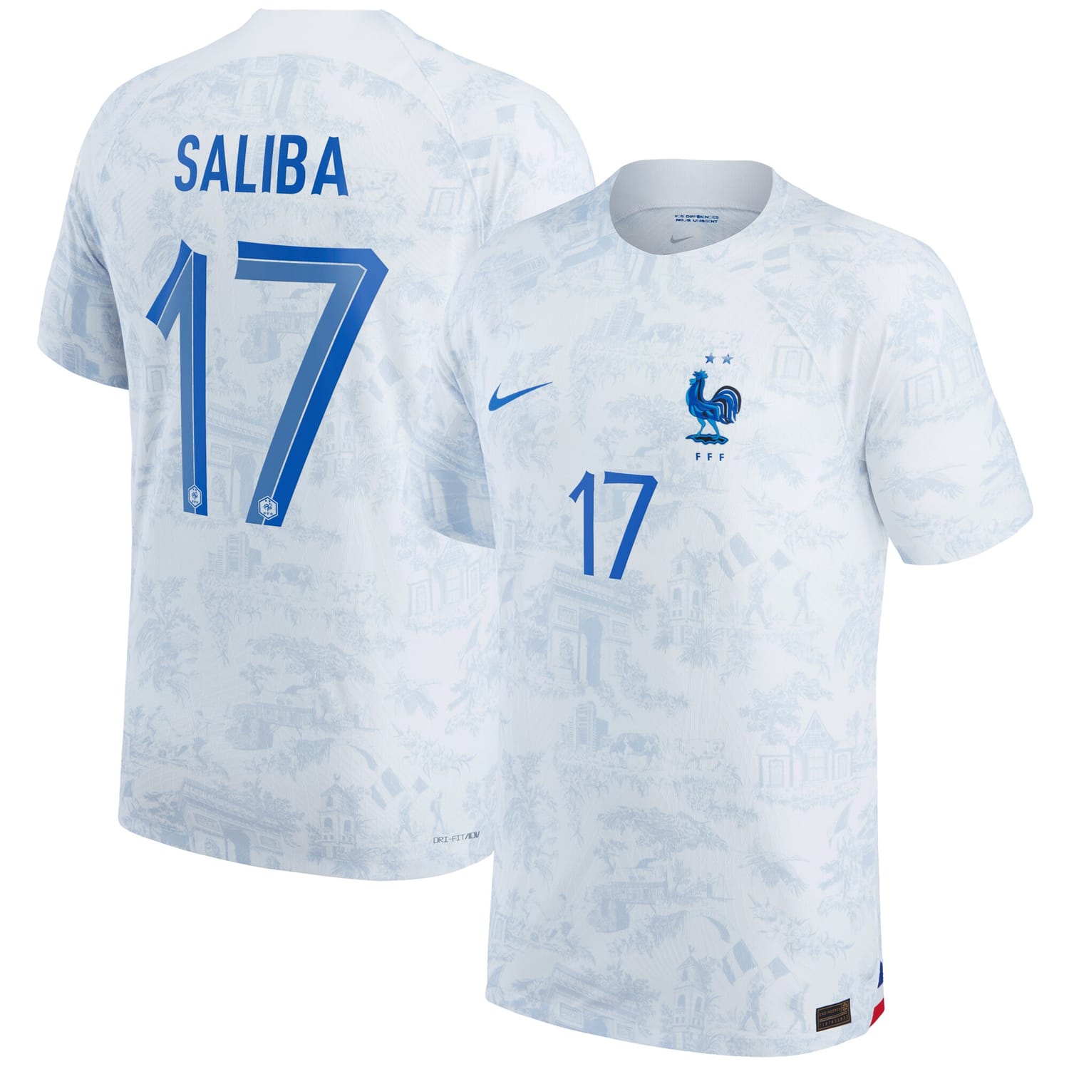 France National Team Away Authentic Jersey Shirt 2022 player William Saliba 17 printing for Men