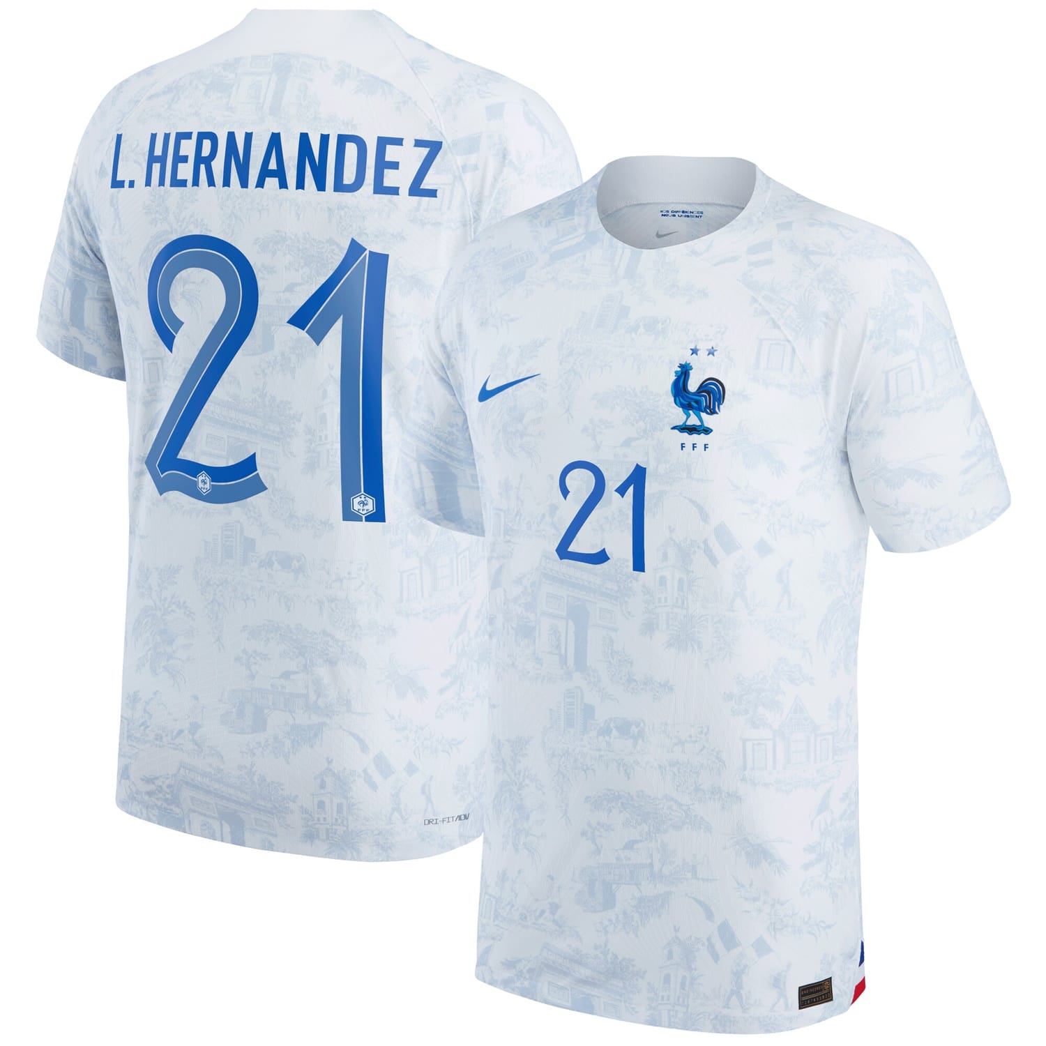 France National Team Away Authentic Jersey Shirt 2022 player Lucas Hernandez 21 printing for Men