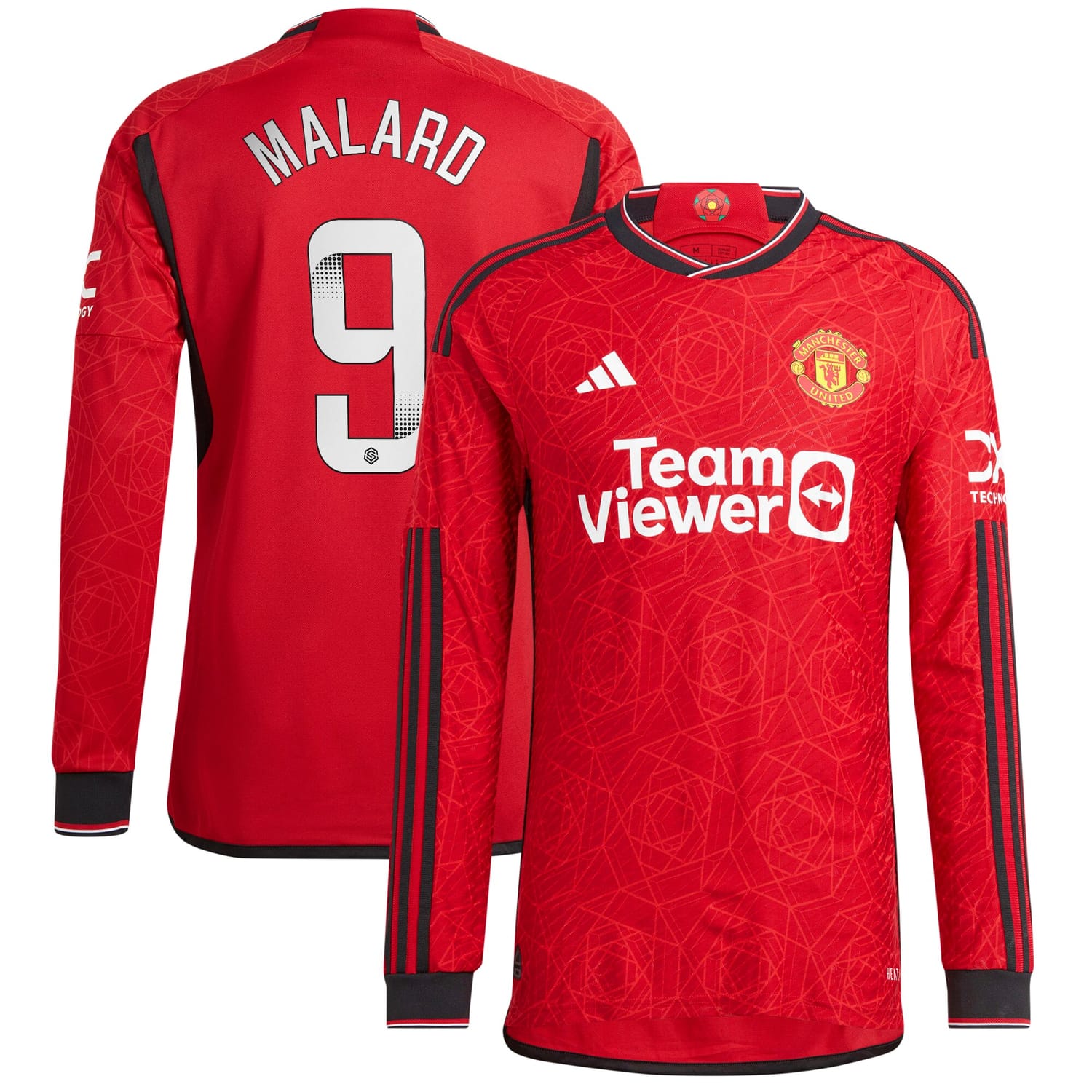 Premier League Manchester United Home WSL Authentic Jersey Shirt Long Sleeve 2023-24 player Melvine Malard printing for Men