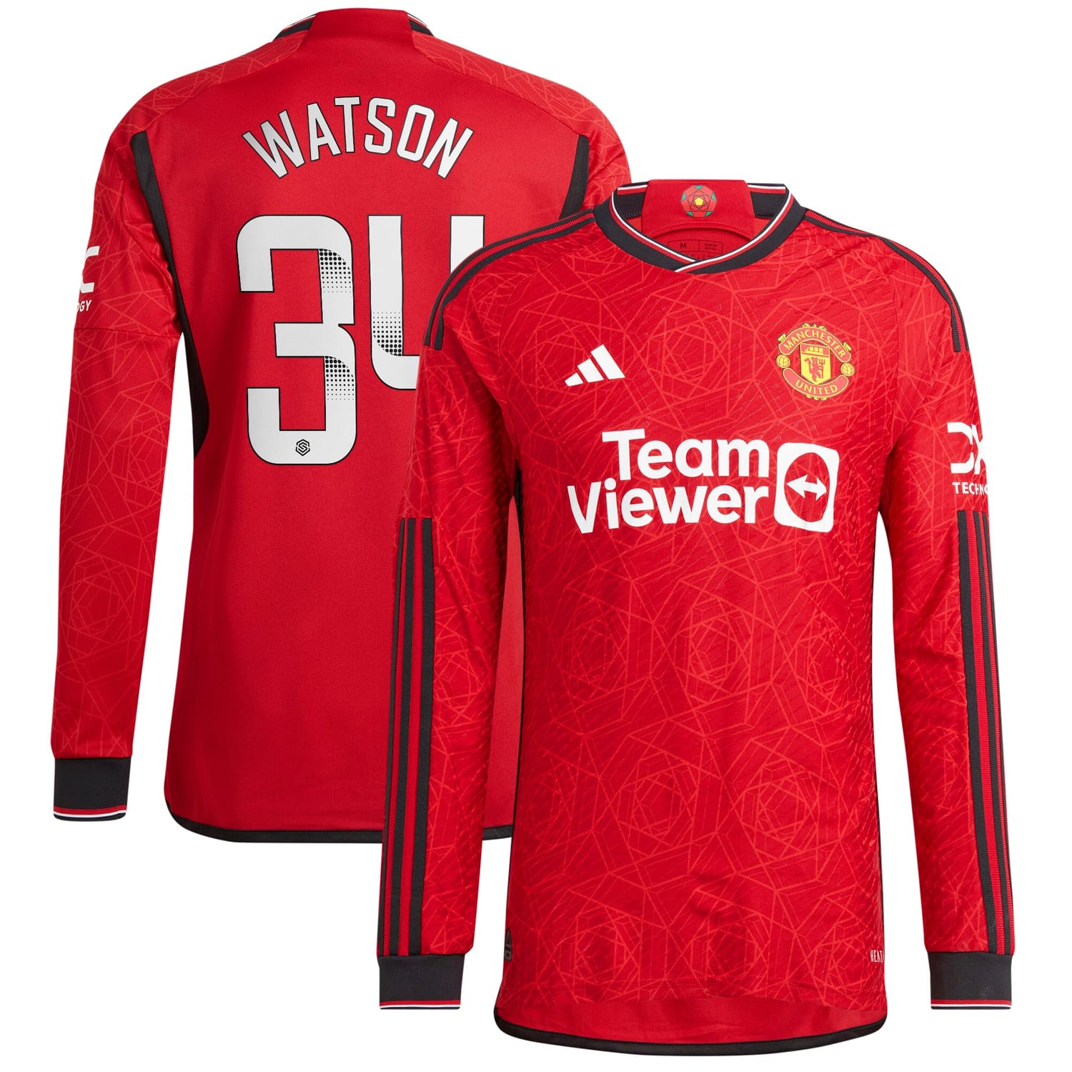 Premier League Manchester United Home WSL Authentic Jersey Shirt Long Sleeve 2023-24 player Emma Watson printing for Men