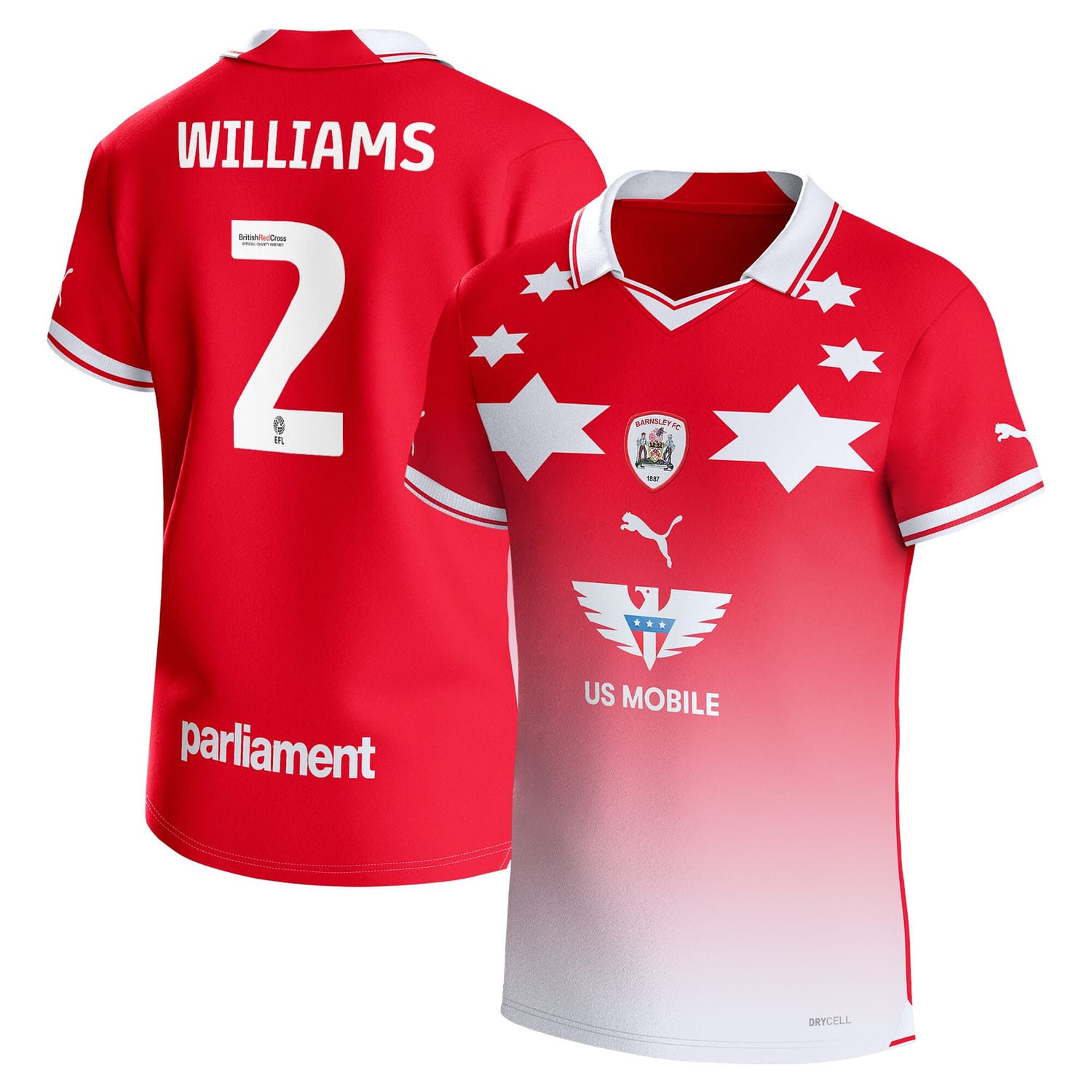 EFL League One Barnsley FC Home Jersey Shirt 2023-24 player Jordan Williams printing for Men