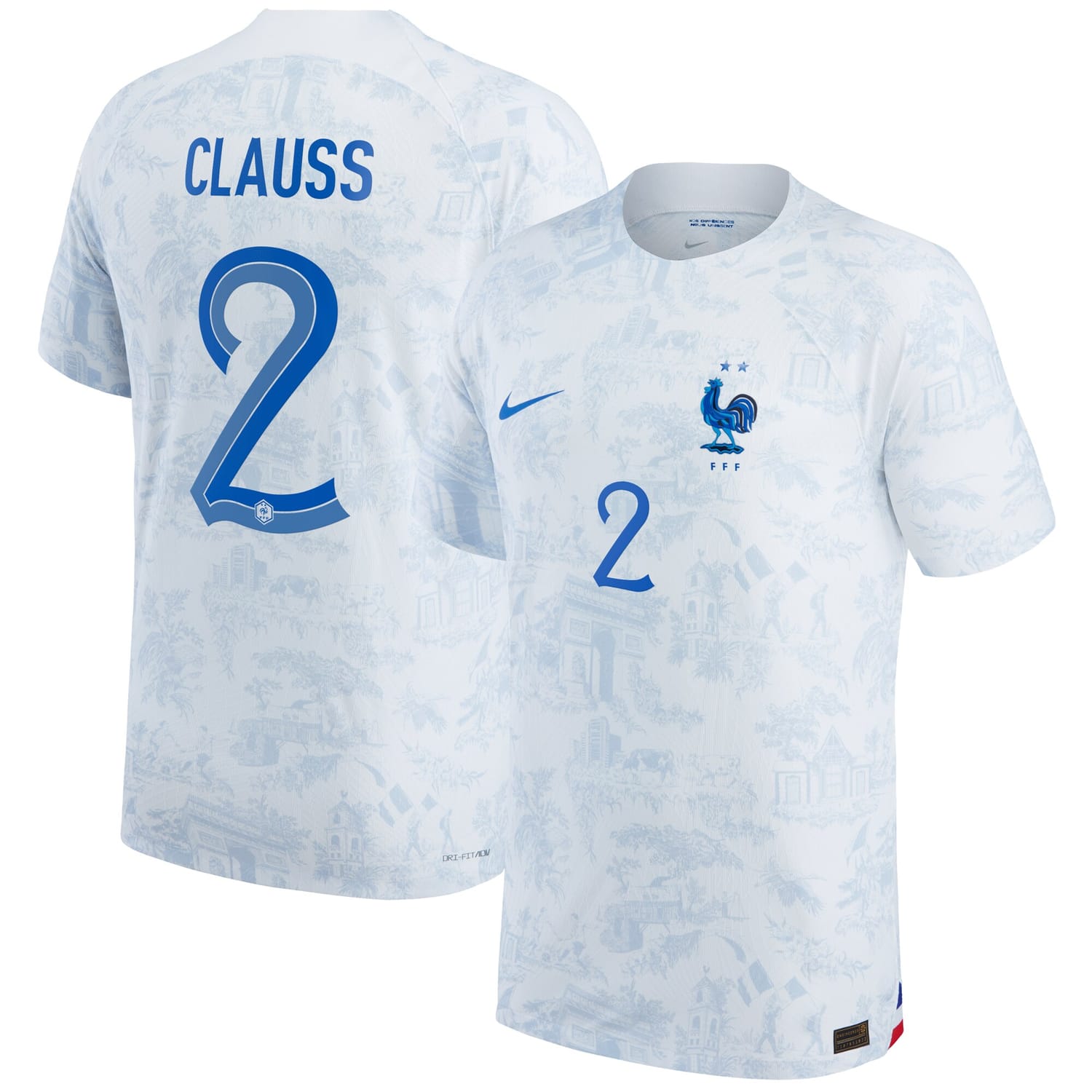 France National Team Away Authentic Jersey Shirt 2022 player Jonathan Clauss 2 printing for Men
