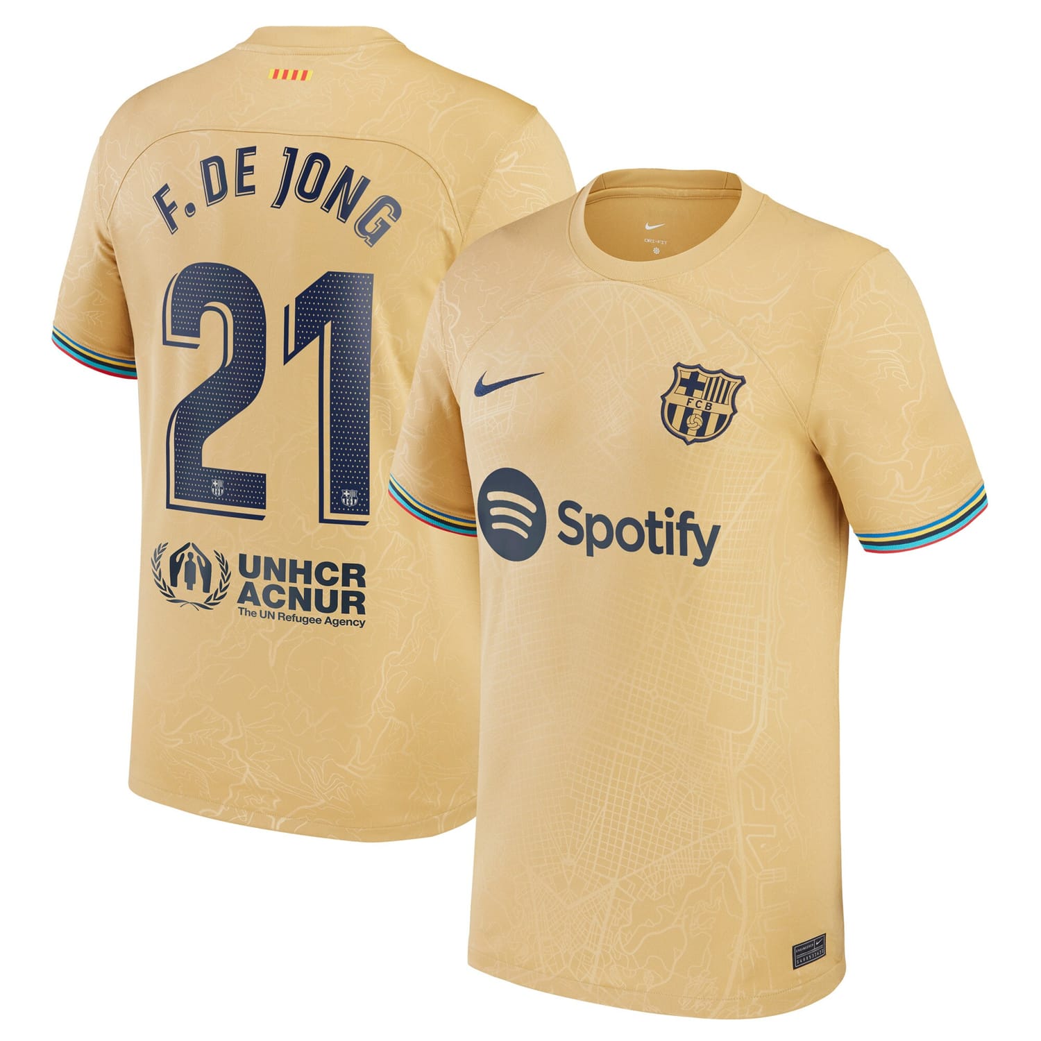 La Liga Barcelona Away Jersey Shirt Yellow 2022-23 player Frenkie de Jong printing for Men