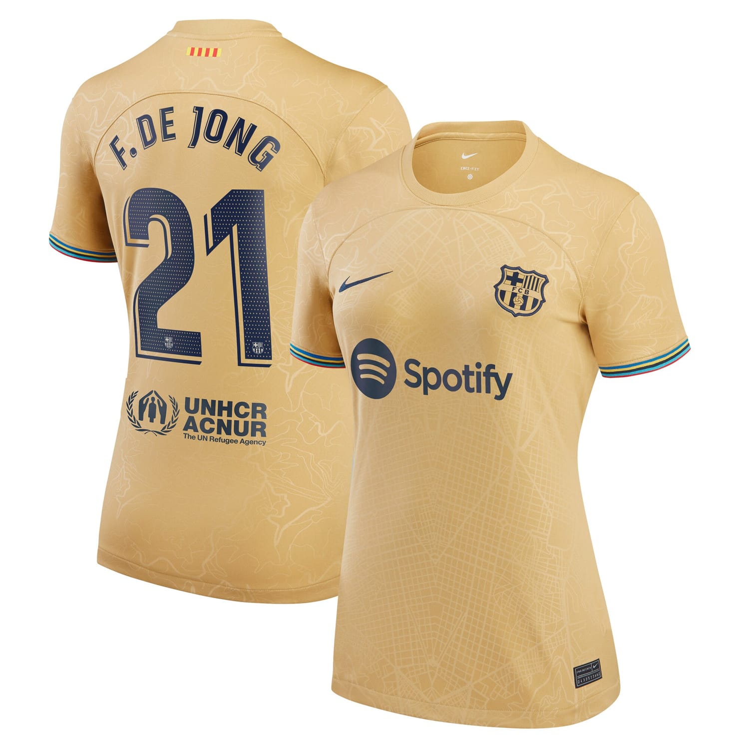 La Liga Barcelona Away Jersey Shirt Yellow 2022-23 player Frenkie de Jong printing for Women