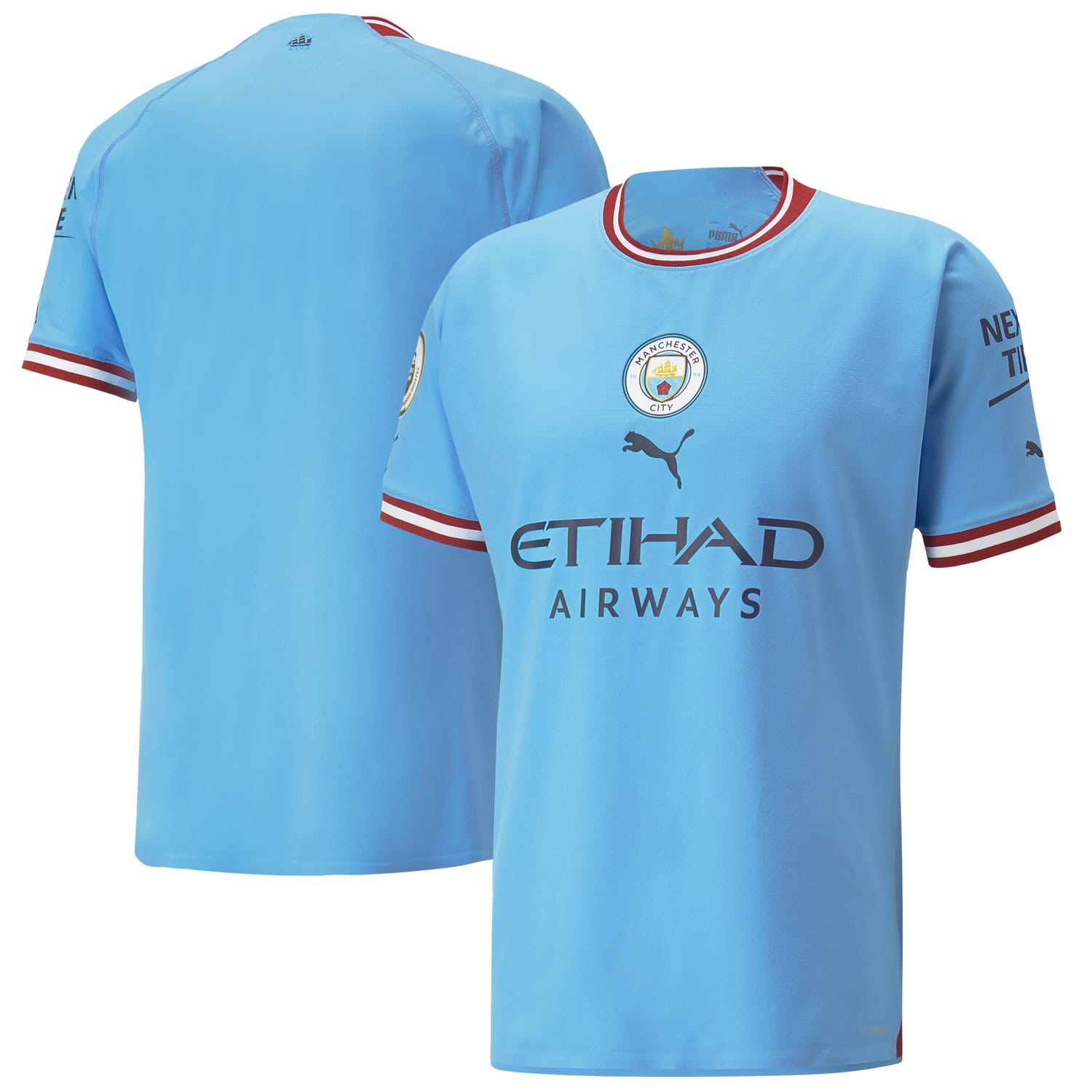Premier League Manchester City Home Authentic Jersey Shirt Sky Blue 2022-23 for Men