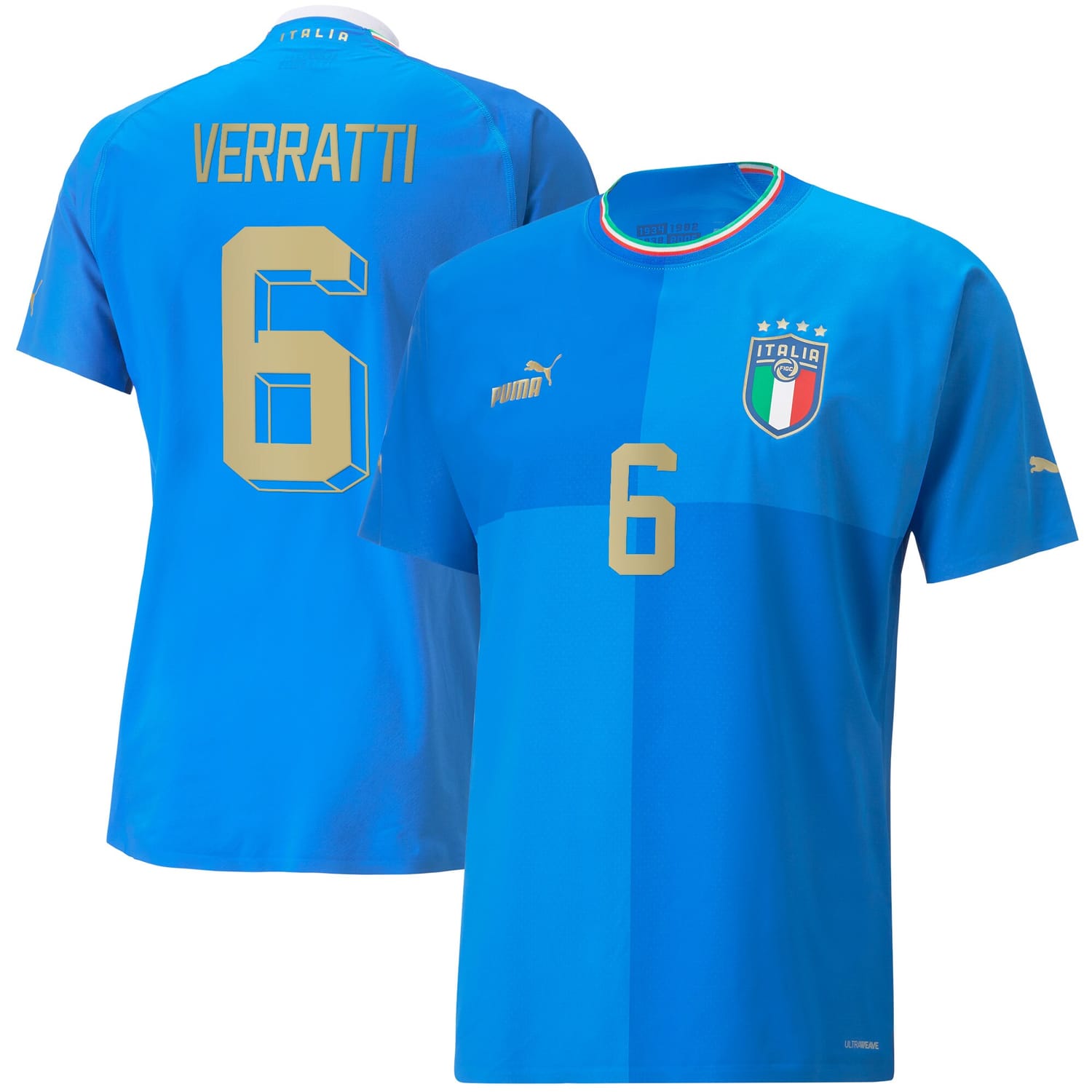 Italy National Team Home Authentic Jersey Shirt Blue 2022-23 player Marco Verratti printing for Men